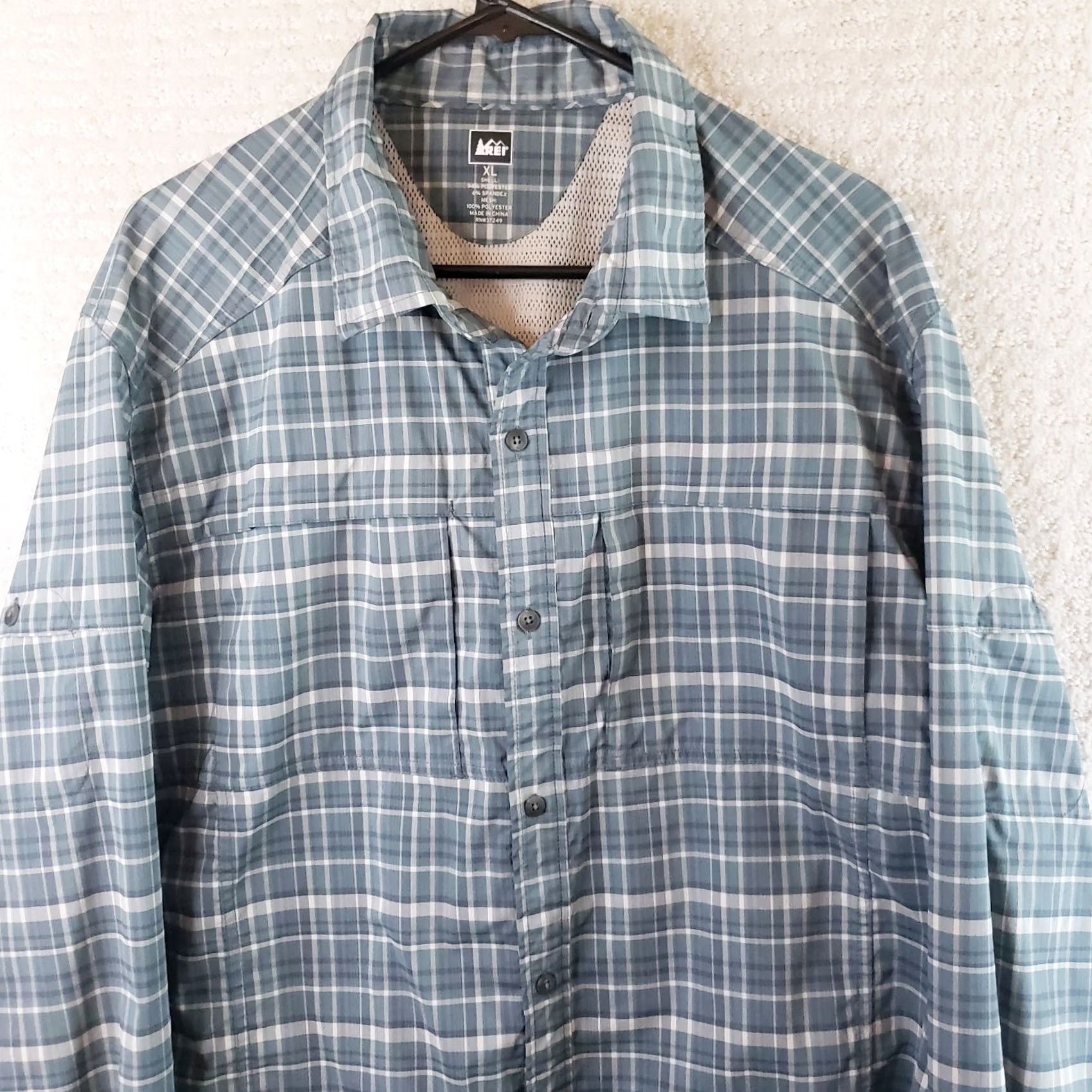 Vintage REI Co-op Shirt Mens XL Button-Up Plaid Blue Green Long Sleeve Vented Moisture Wicking Pocket Size US XL / EU 56 / 4 - 2 Thumbnail