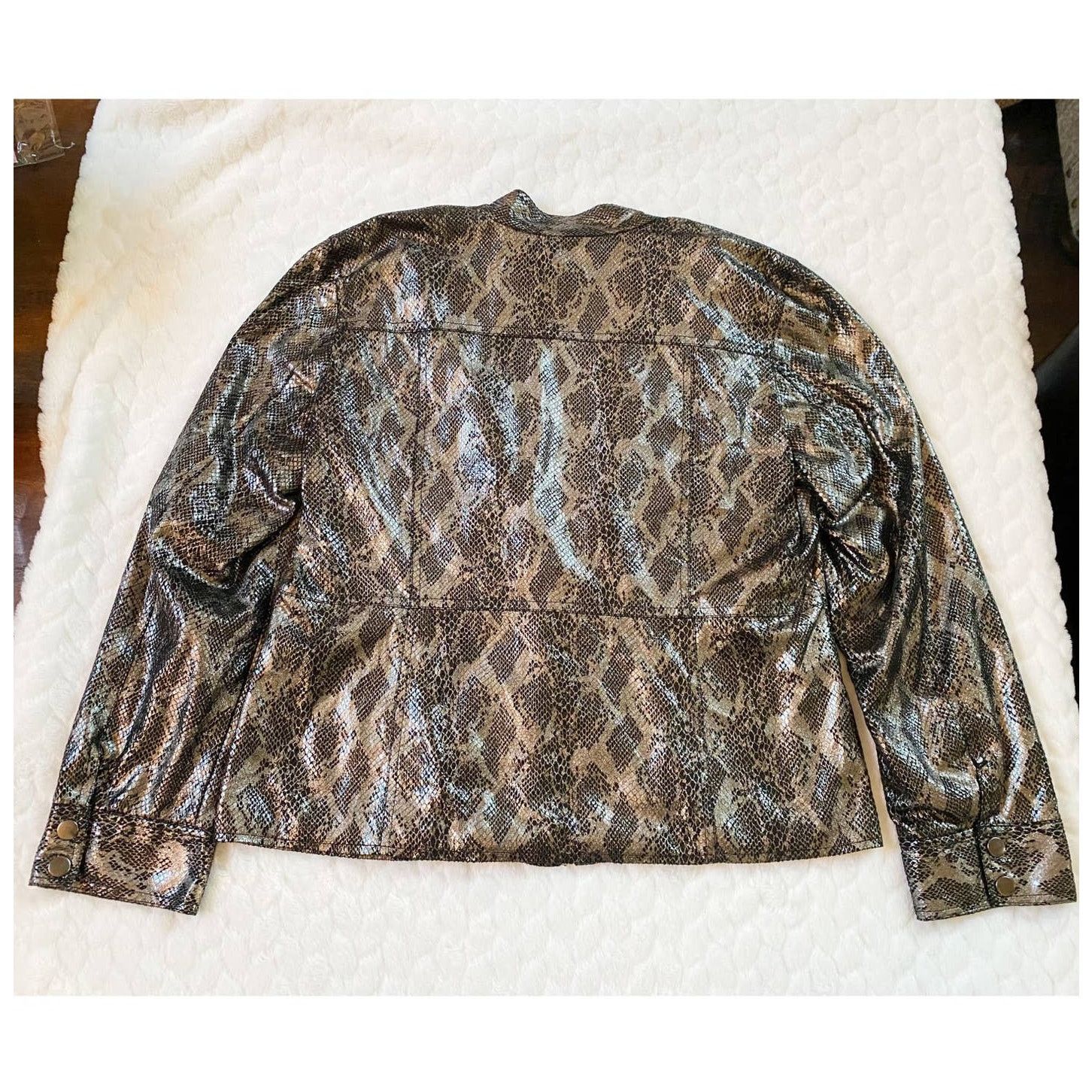 Chicos Chico’s Black Bronze Metallic Zip Jacket Snake Python Print Size M / US 6-8 / IT 42-44 - 10 Thumbnail