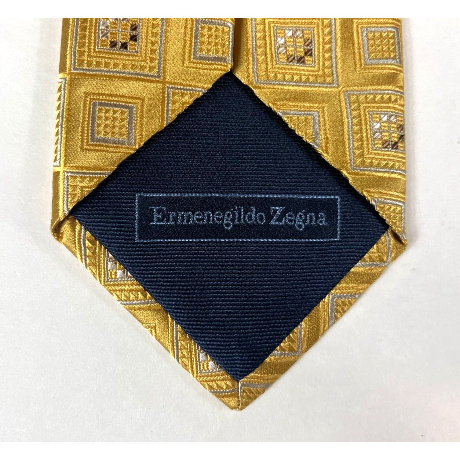 Ermenegildo Zegna Ermenegildo Zegna Tie Geometric Silk Gold Men’s Necktie Made in Italy 59" 3.75" Wide Striped Pattern Woven Luxury Designer Size ONE SIZE - 7 Thumbnail