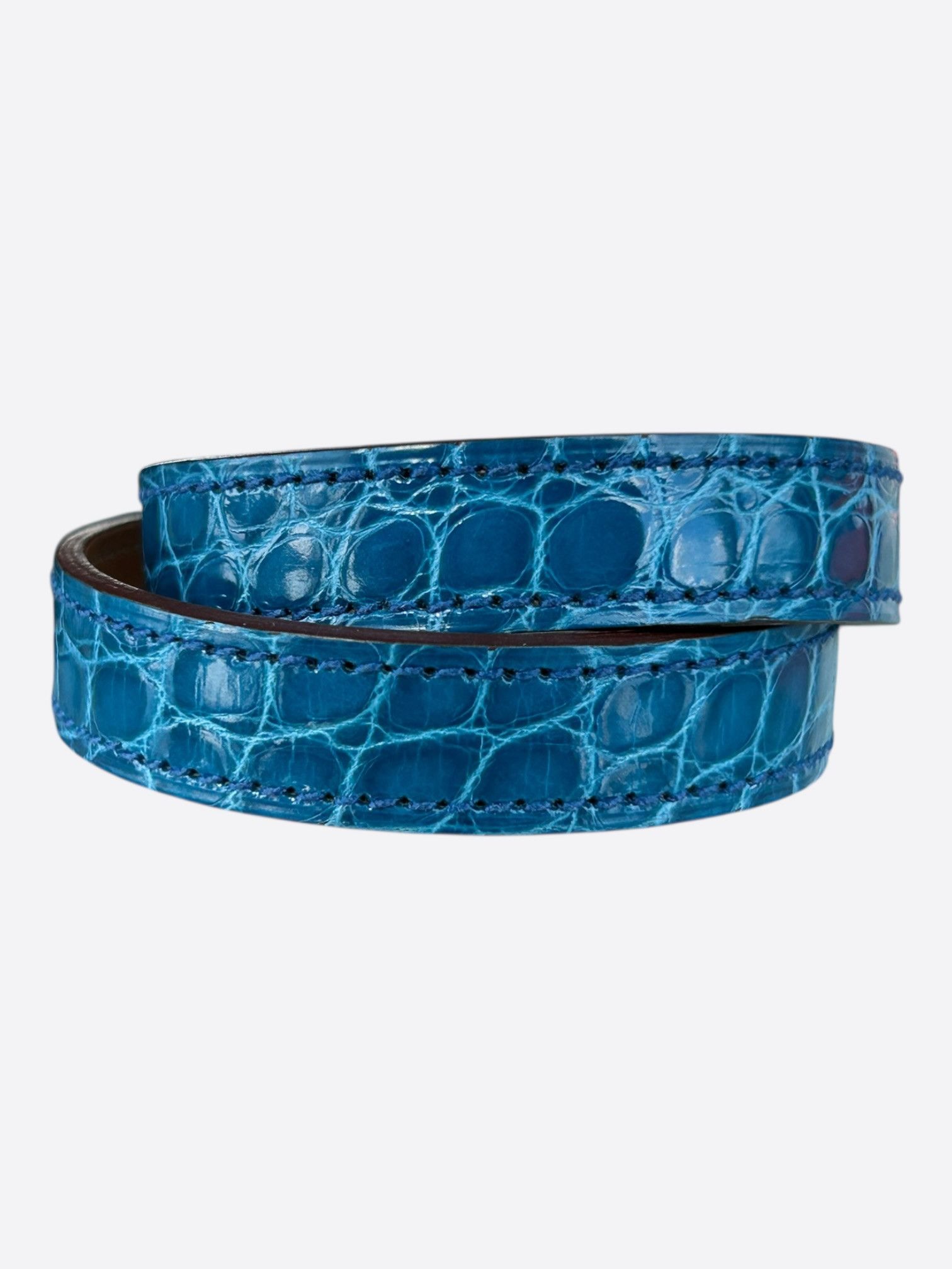 Hermes Blue Crocodile & Gold Hardware Kelly Double Tour Bracelet Size ONE SIZE - 2 Thumbnail