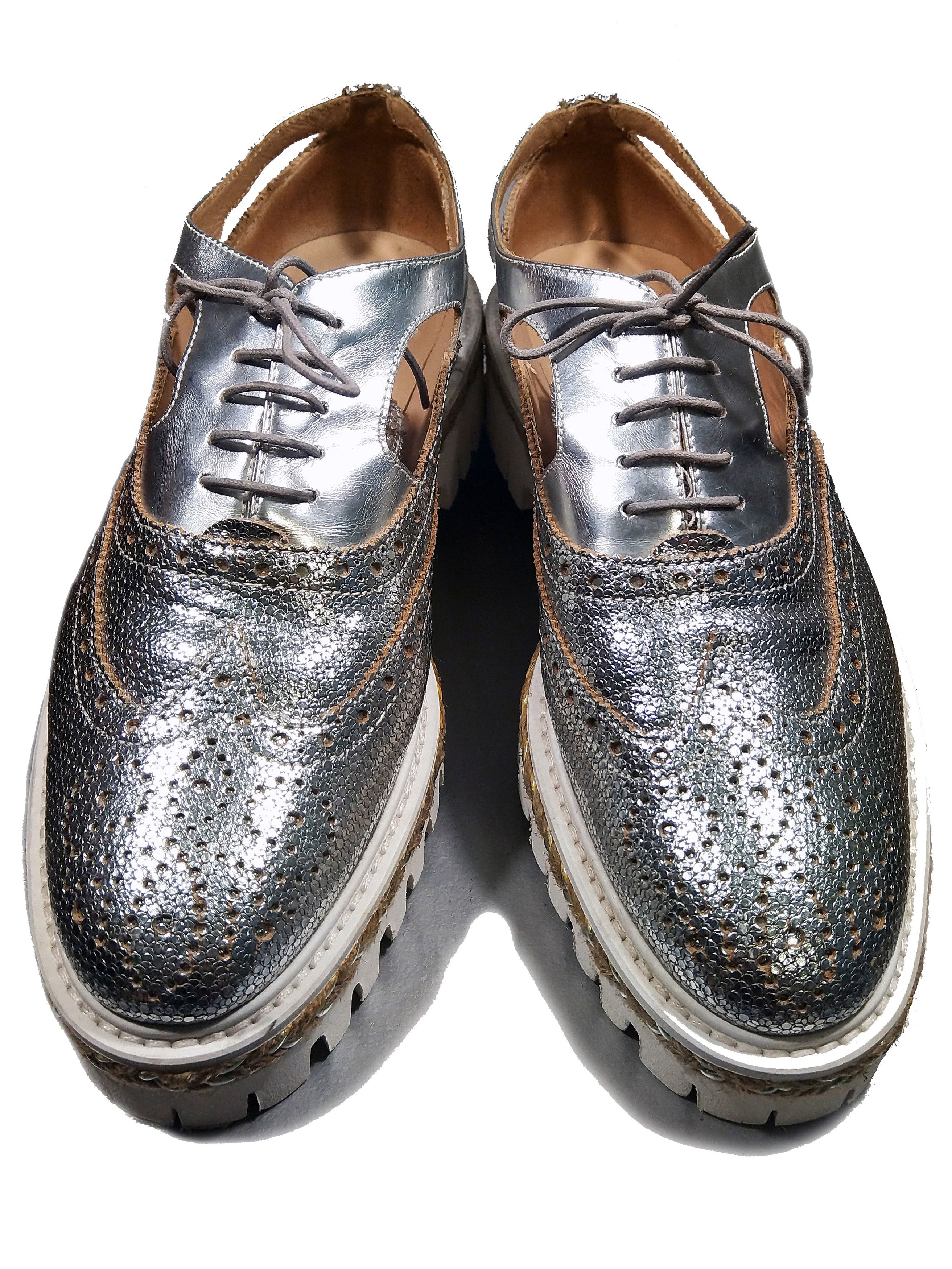 Alberto Guardiani Alberto Guardiani Metallic Platform Brogues Leather Oxford Size US 8 / IT 38 - 3 Thumbnail