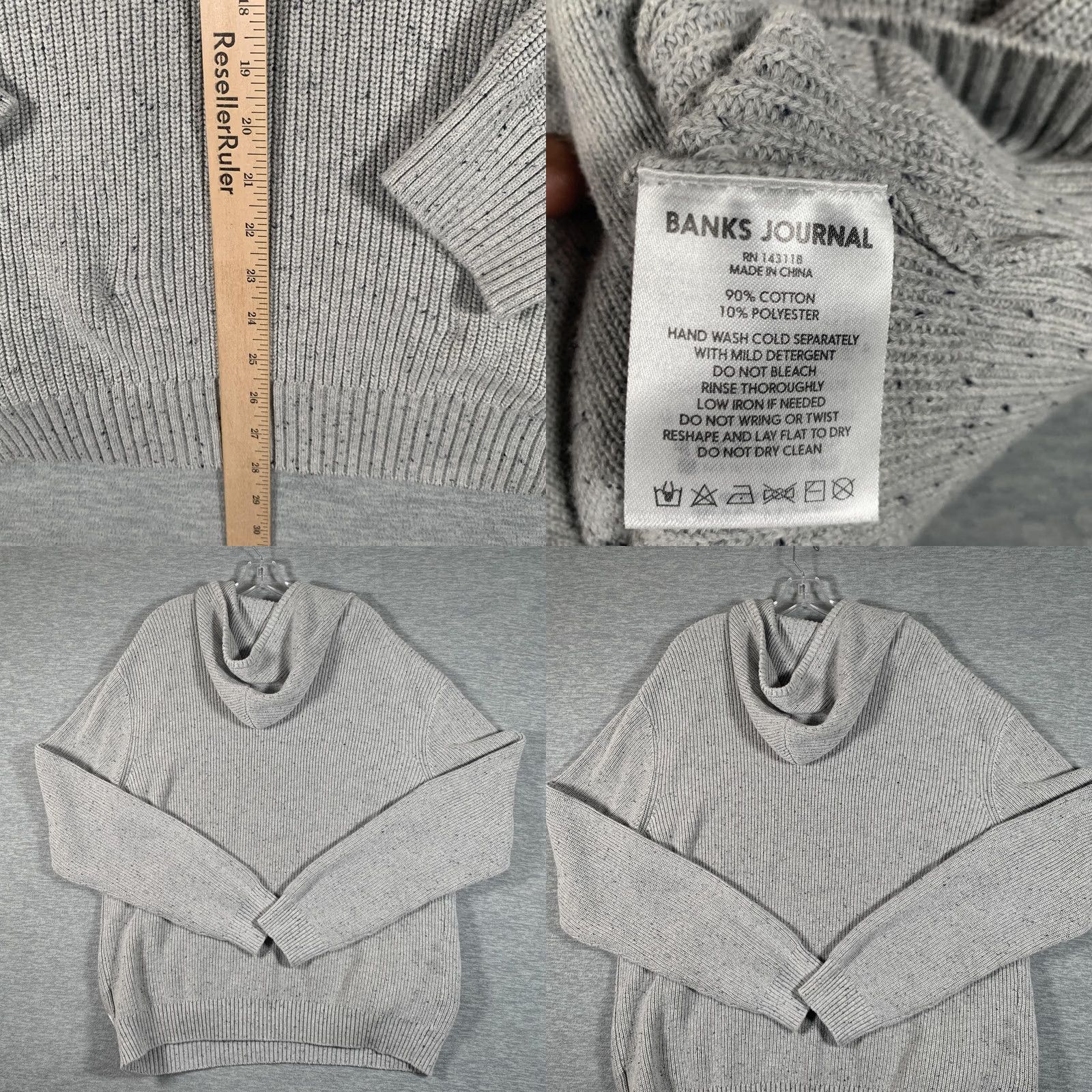 Banks Journal Banks Journal Mens XL Gray Hooded Pullover Knit Sweater Pockets Ribbed Hem Crew Neck Knit Solid Size US XL / EU 56 / 4 - 8 Thumbnail