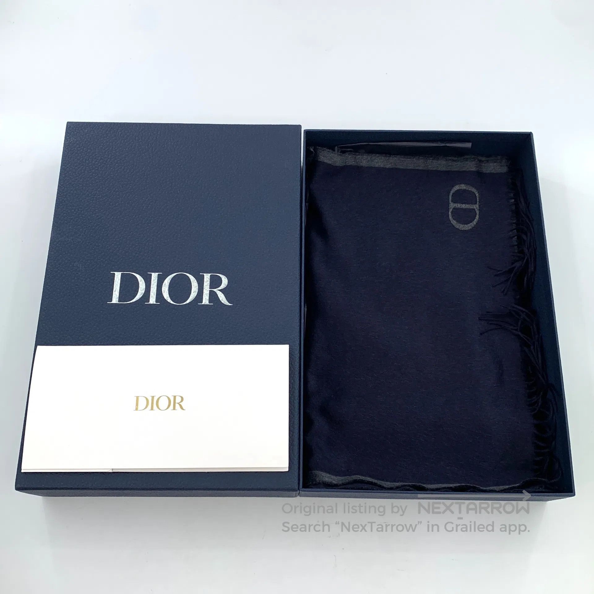 Dior Dior Dark Blue CD Letter Embroidered Silk Fringe Scarf| Size ONE SIZE - 9 Thumbnail