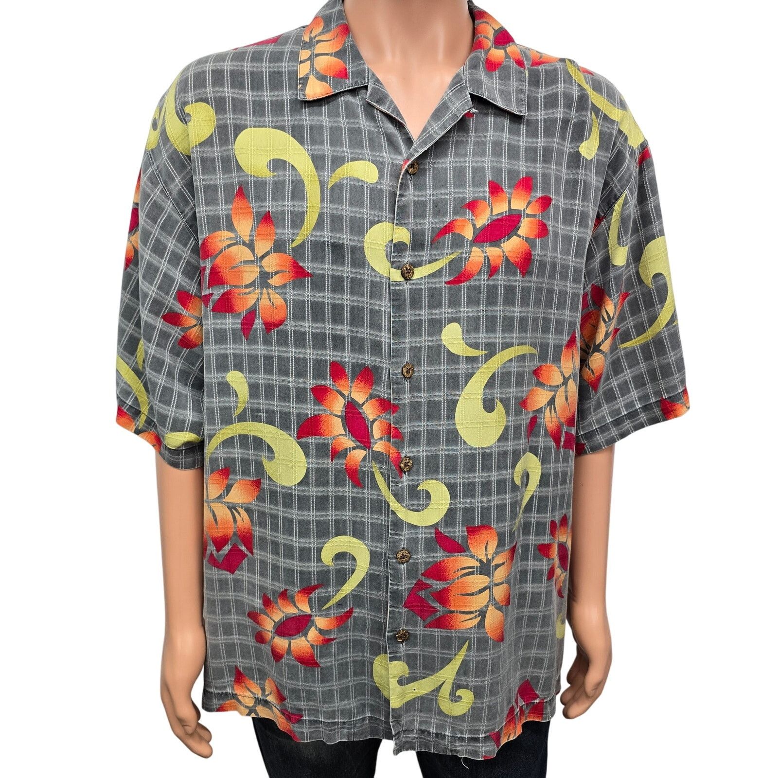 Tommy Bahama Tommy Bahama Silk Camp Shirt Floral Plaid Check Hawaiian XL Size US XL / EU 56 / 4 - 2 Thumbnail
