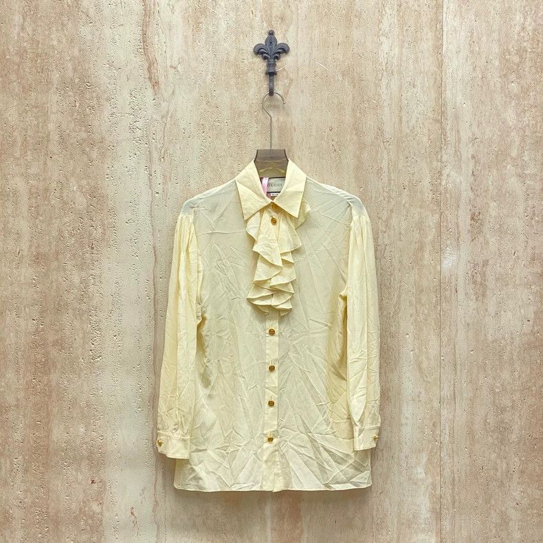 Gucci Gucci Popular double G gold buckle ruffle silk shirt 2505-N Size XS / US 0-2 / IT 36-38 - 1 Thumbnail