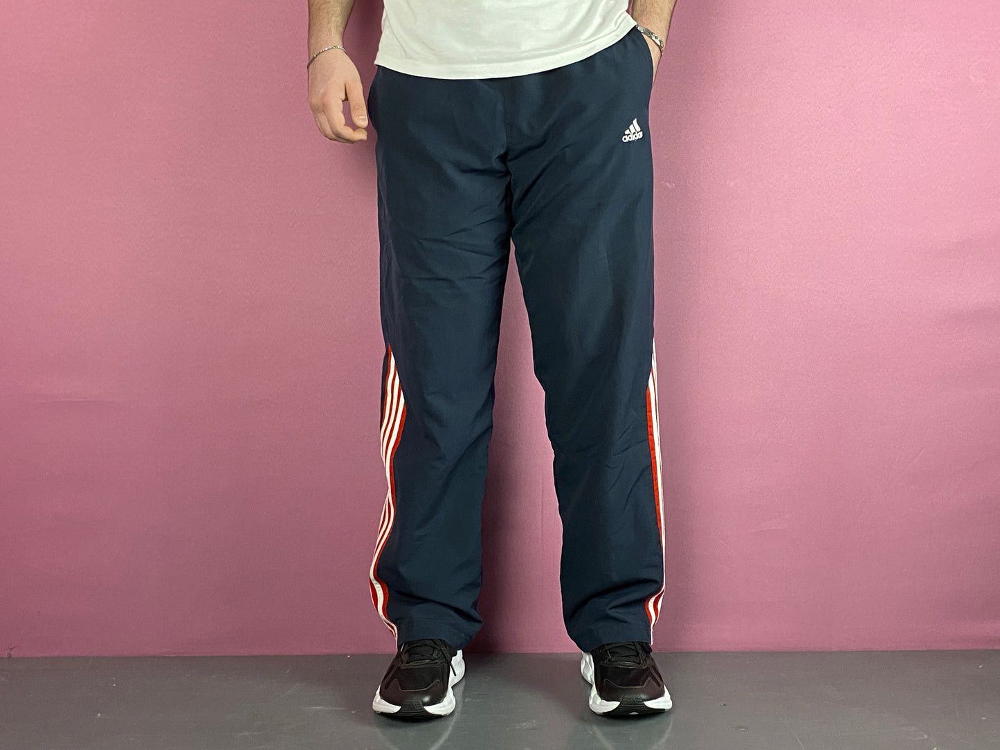 Adidas × Vintage Adidas Vintage Men's Track Pants - L Navy Blue Polyester Size US 34 / EU 50 - 2 Thumbnail