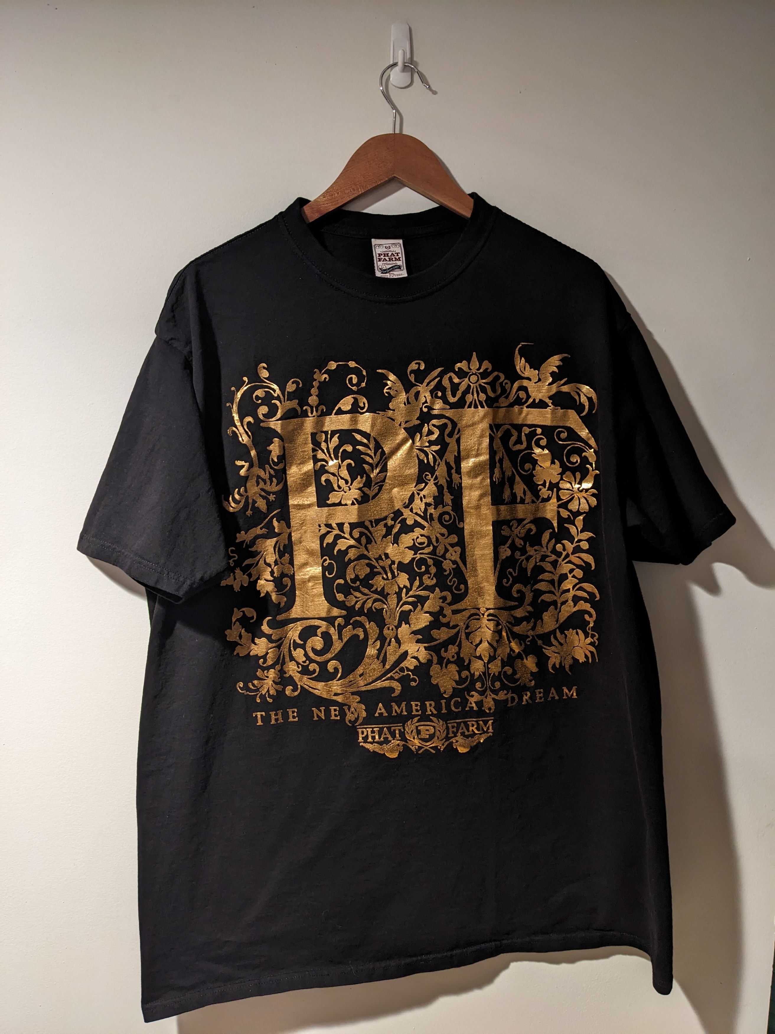 Phat Farm × Vintage Vintage Y2K Phat Farm Gold Foil Logo Black 3X-Large T-Shirt Size US XXL / EU 58 / 5 - 1 Thumbnail