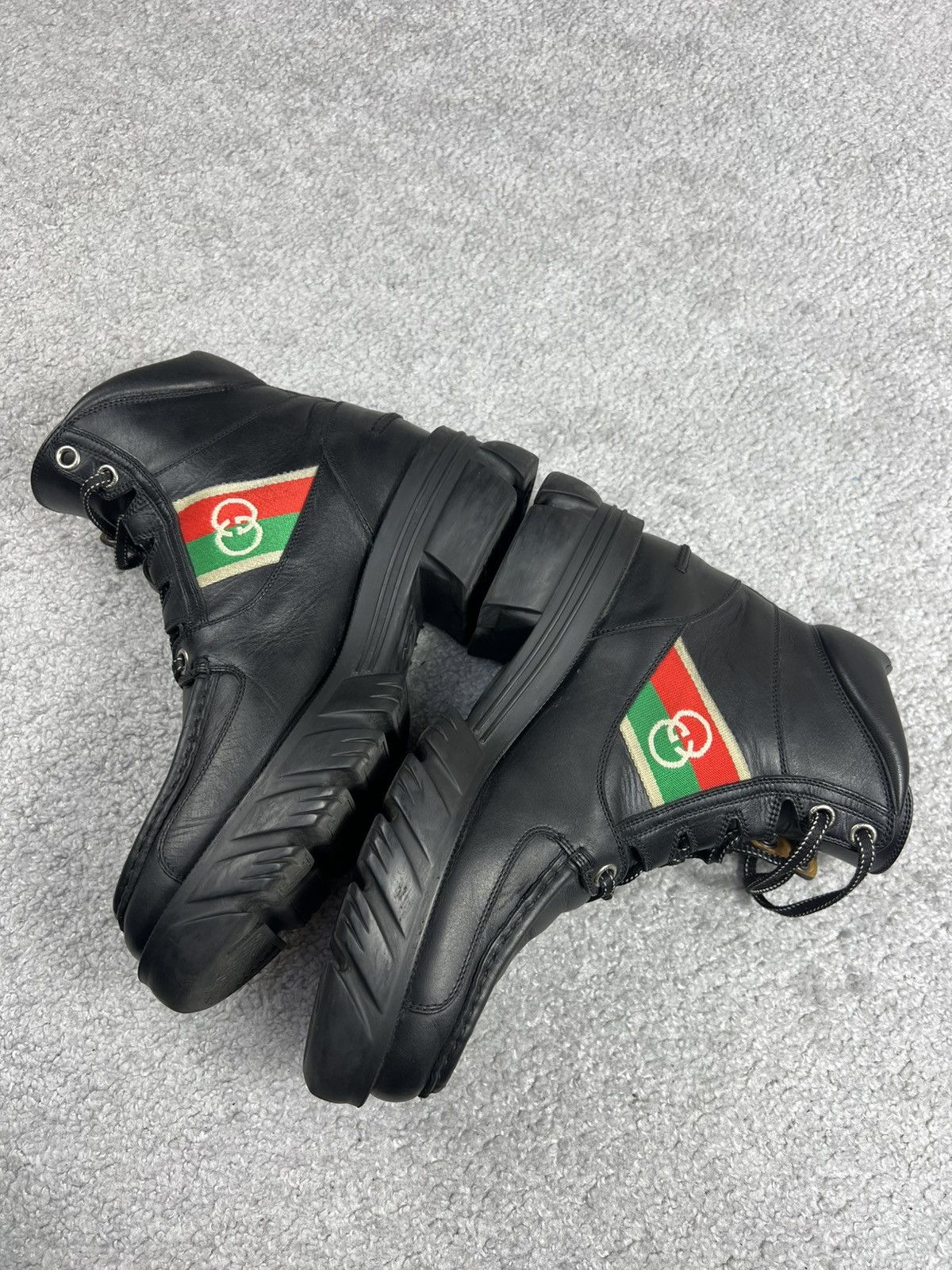 Gucci Gucci Black Leather “Interlocking G” Platform Ankle Boots Size US 7 / EU 40 - 5 Thumbnail