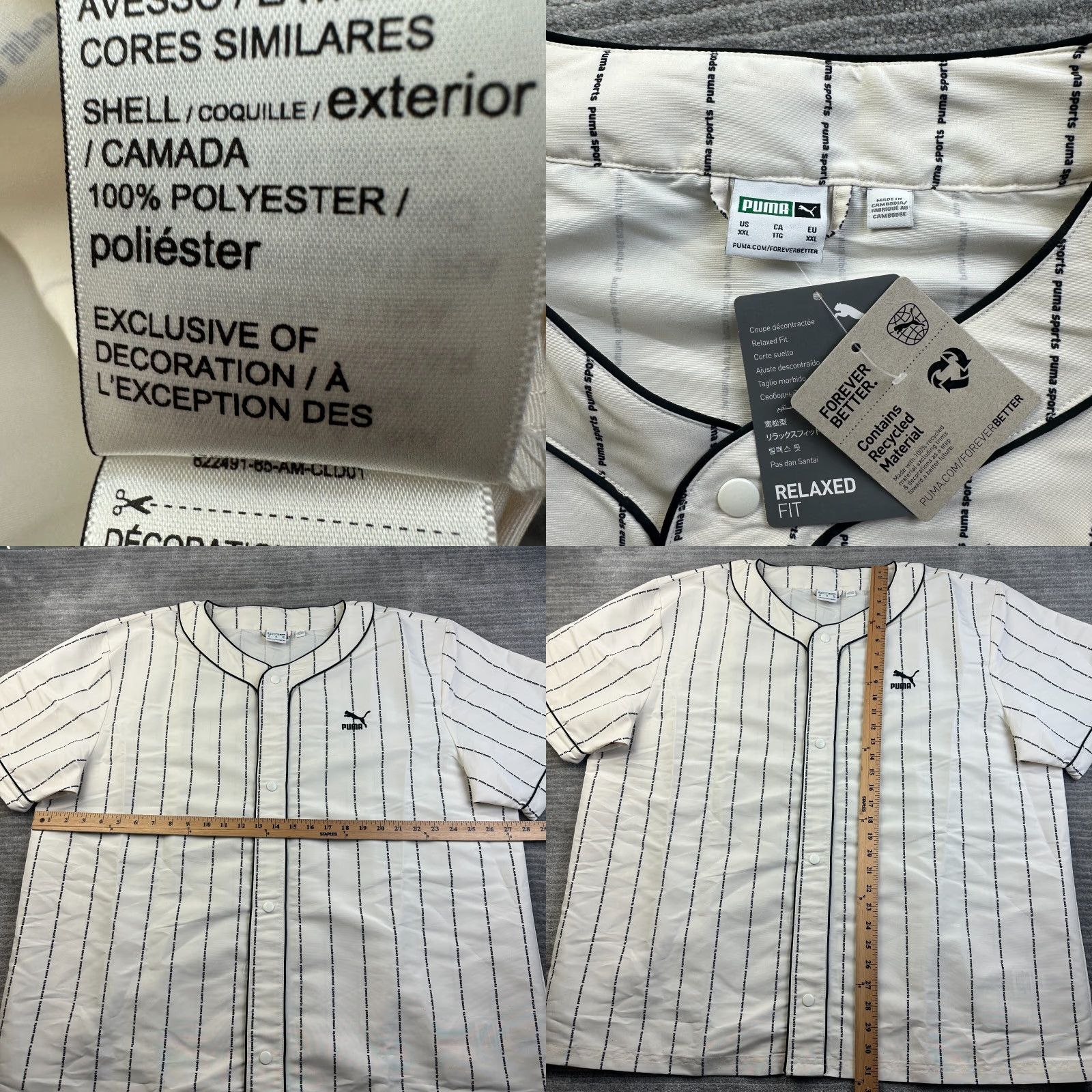 Puma PUMA Shirt 2XL Beige Pinstriped Baseball Jersey Mens T-Shirt Short Sleeve V-Neck Logo Athletic Sportswear Size US XXL / EU 58 / 5 - 8 Thumbnail