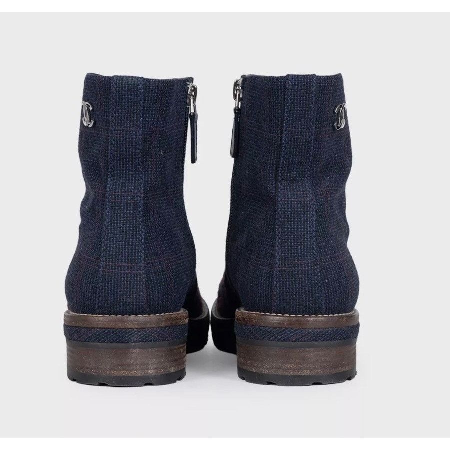 Chanel Chanel Blue Textile Logo Zip Ankle Boots Size 38.5 Size US 7.5 / IT 37.5 - 4 Thumbnail