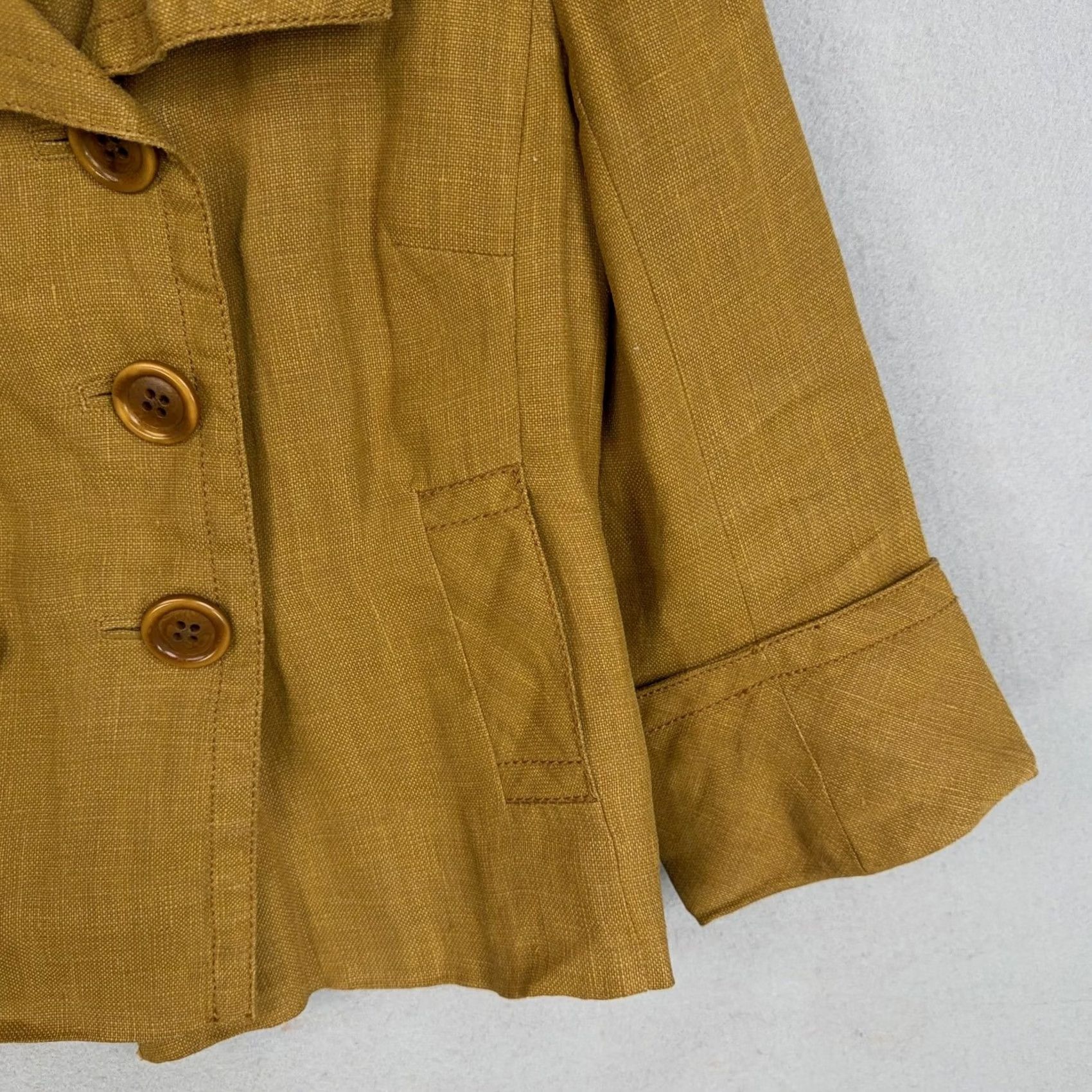 J.Crew J.Crew Jacket Womens 4 Yellow Linen Cropped Double Breasted Pea Coat Blazer Size S / US 4 / IT 40 - 4 Thumbnail