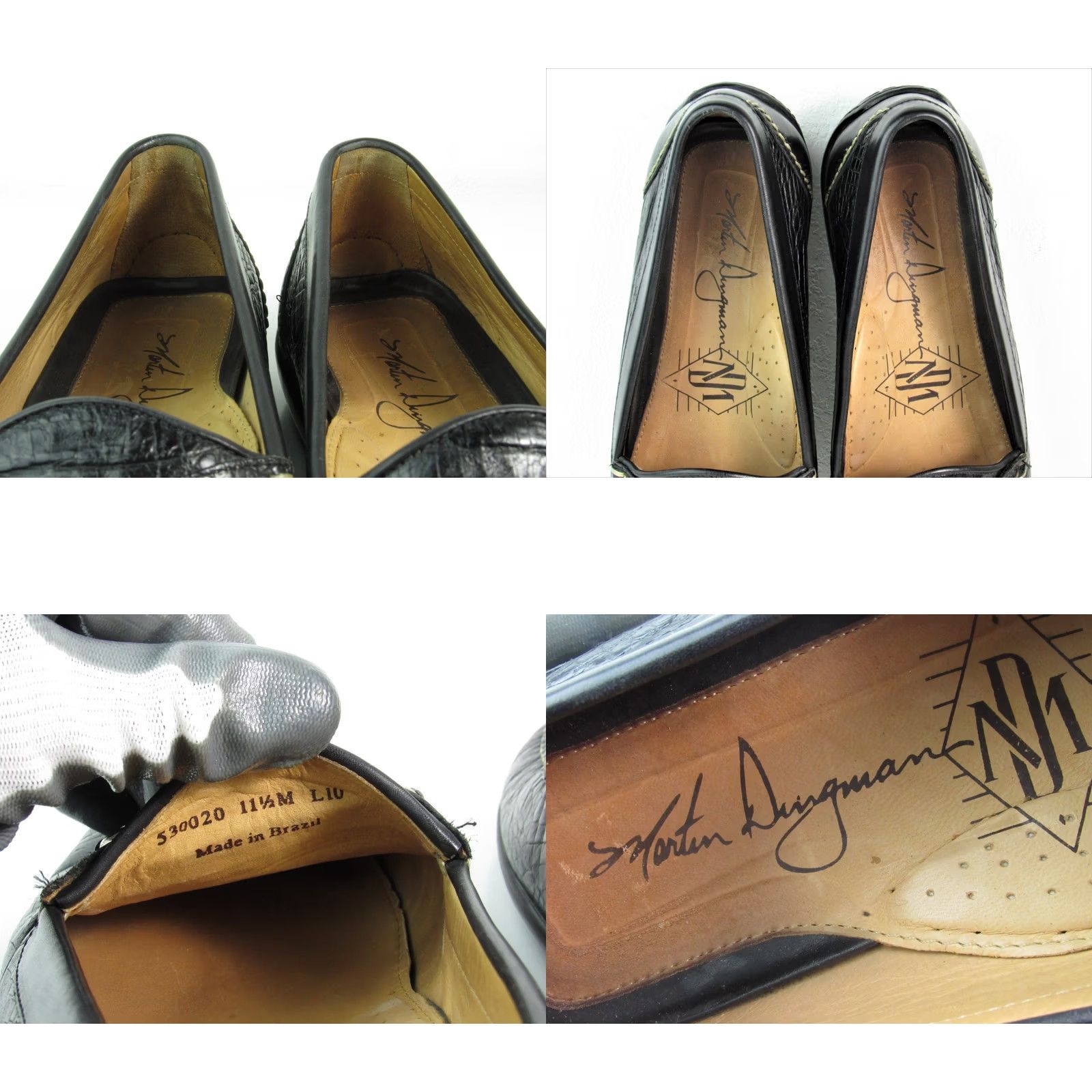 Vintage Martin Dingman Black Loafers Mens 11.5 Medium Casual Slip On Leather Alligator Grain Size US 11 / EU 44 - 10 Thumbnail