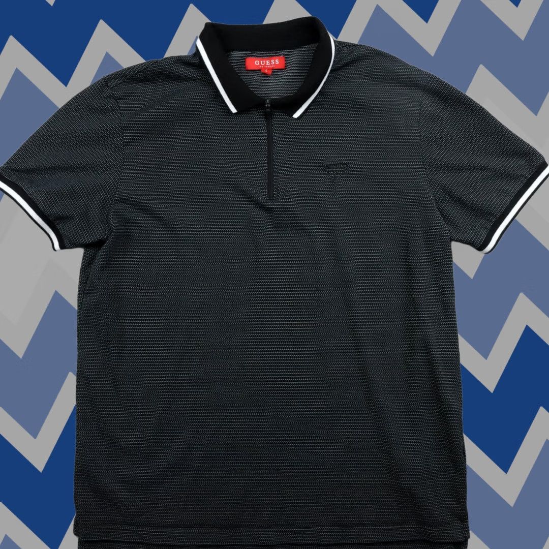 Guess GUESS Polo Shirt Mens Large 1/4 Zip Casual Knit Logo Black Pattern Short Sleeve Polo Size US L / EU 52-54 / 3 - 1 Thumbnail