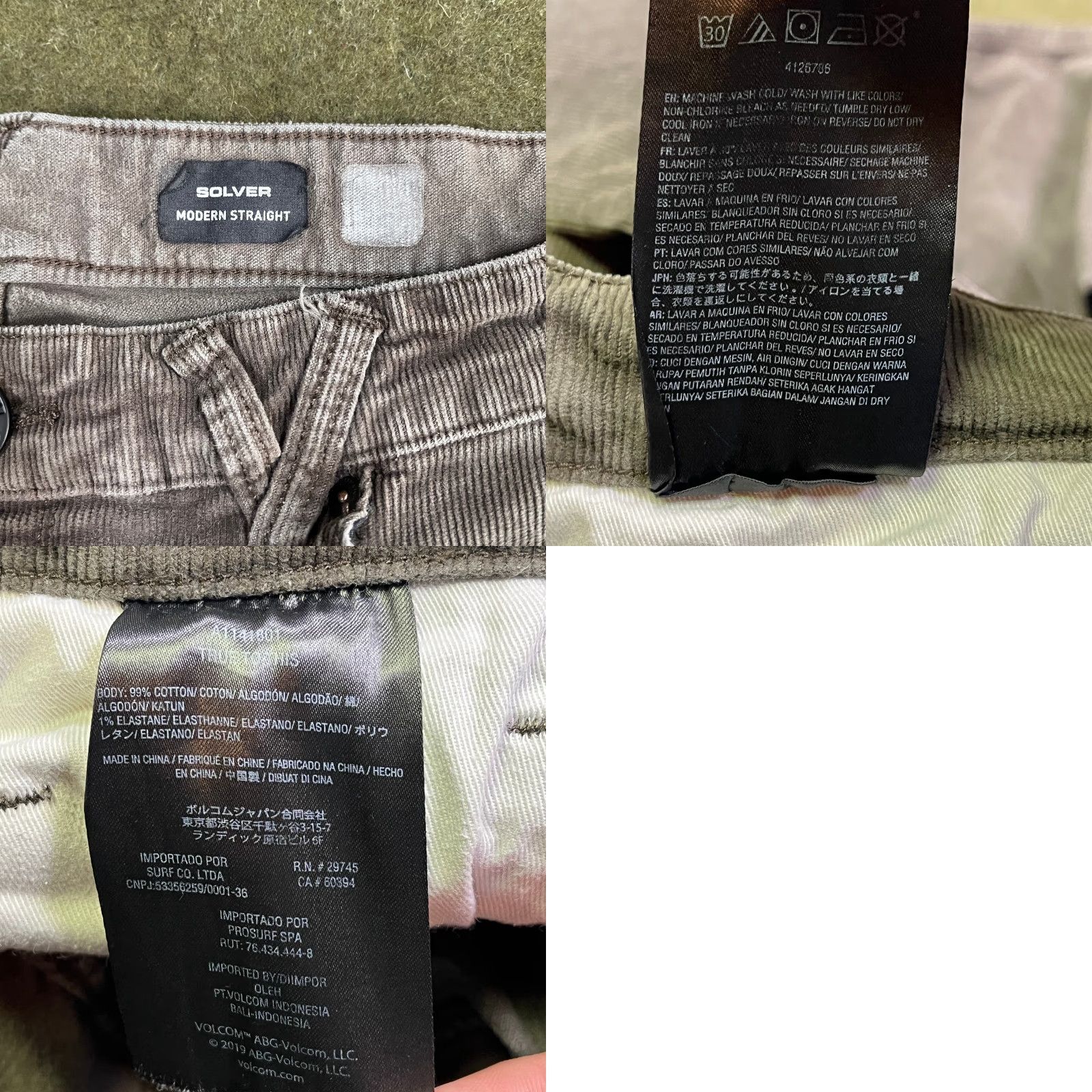 Volcom Volcom Mens 32x29 Gray Solver Modern Straight Corduroy Stretch Casual Workwear 5-Pocket Belted Button Zip Flat Front Cotton Size US 32 / EU 48 - 8 Thumbnail