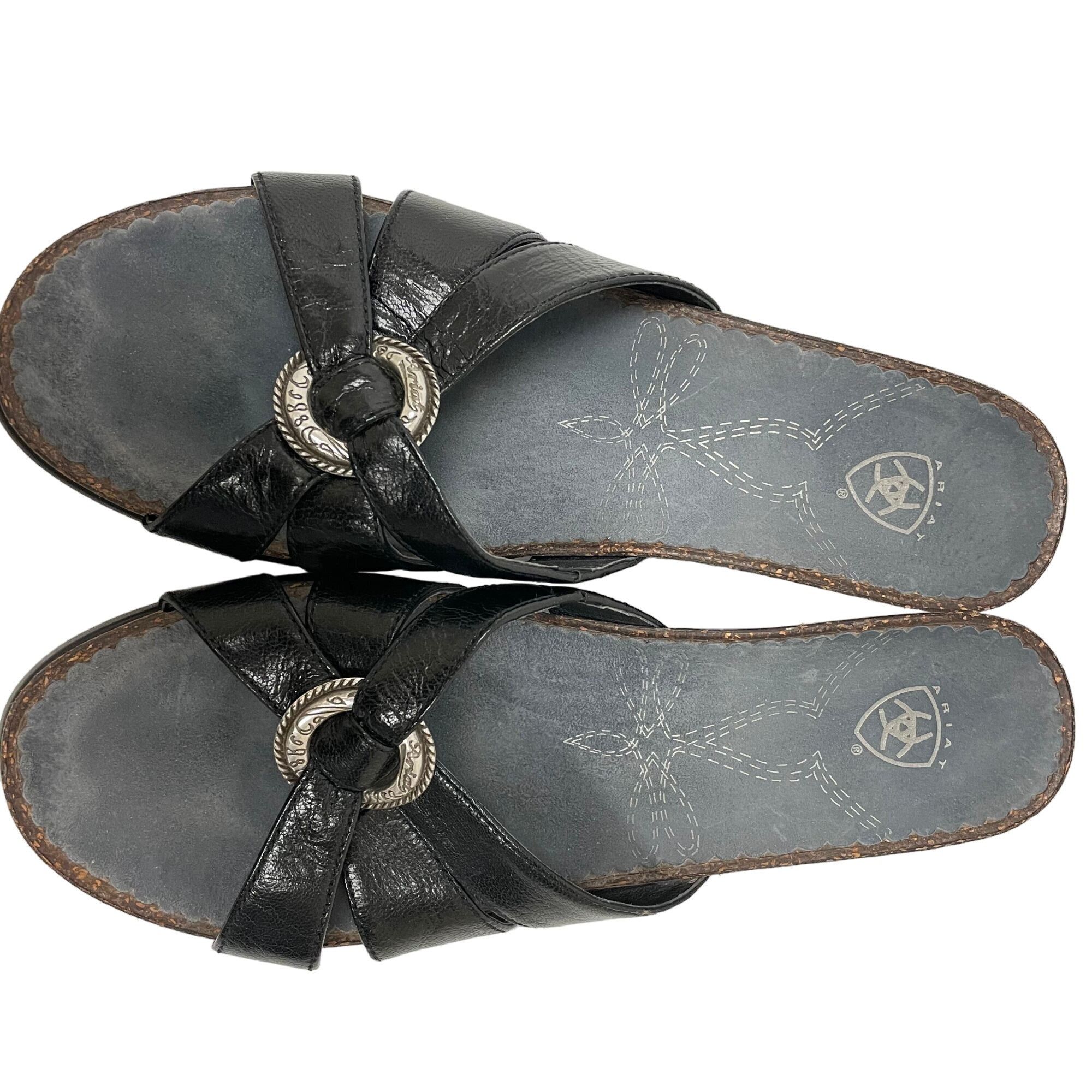 Ariat Ariat 20902 Black Leather Cowgirl Sandals Western Wedge Shoe Size US 8 / IT 38 - 4 Thumbnail