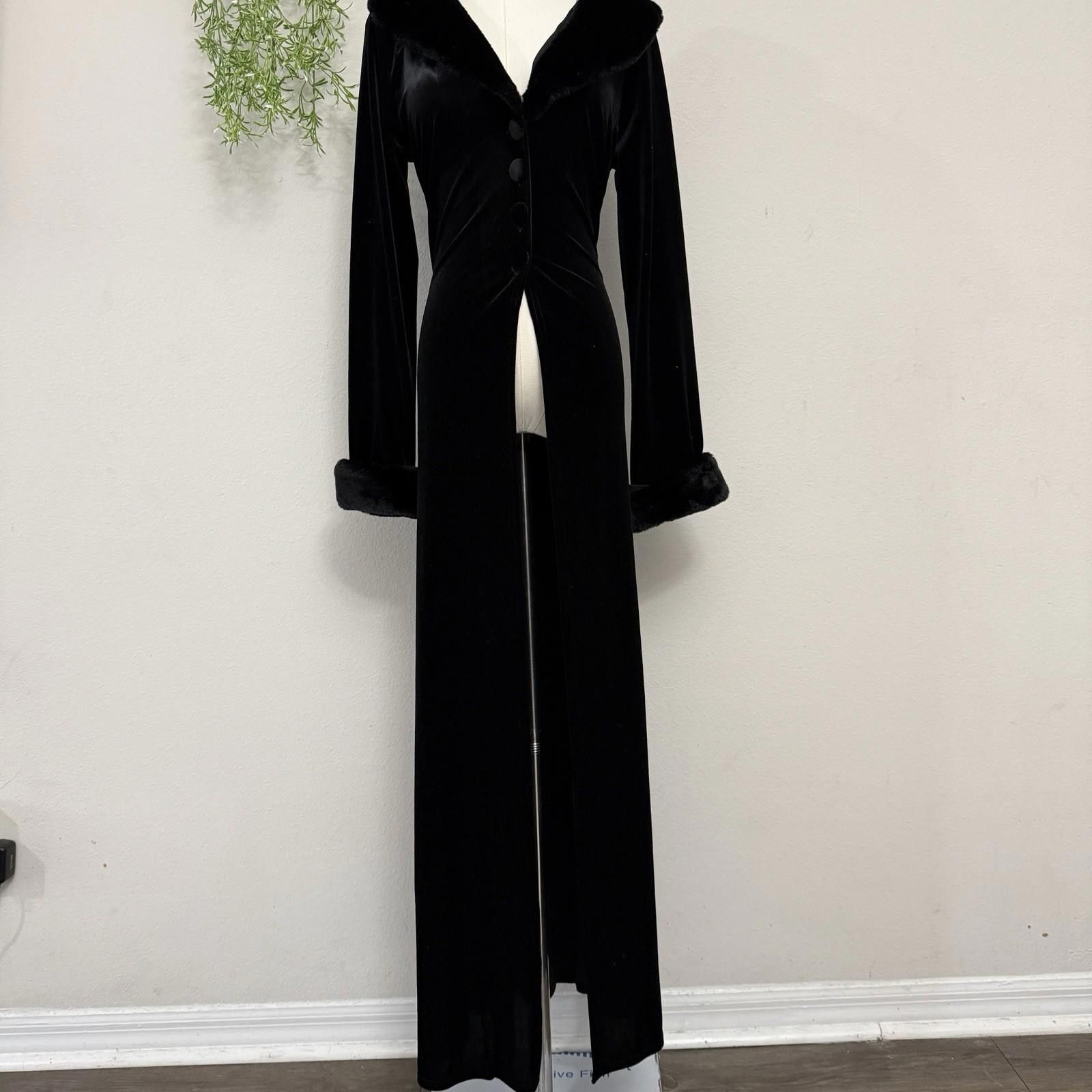 Designer Charlotte Russe velvet faux fur duster coat large Size L / US 10 / IT 46 - 1 Thumbnail