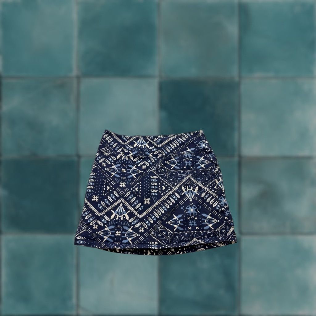 Patagonia Patagonia Skirt Womens XS Blue Aztec Geometric Print Knit Mini Casual A-Line Pull On Pockets Size 26" / US 2 / IT 38 - 1 Thumbnail