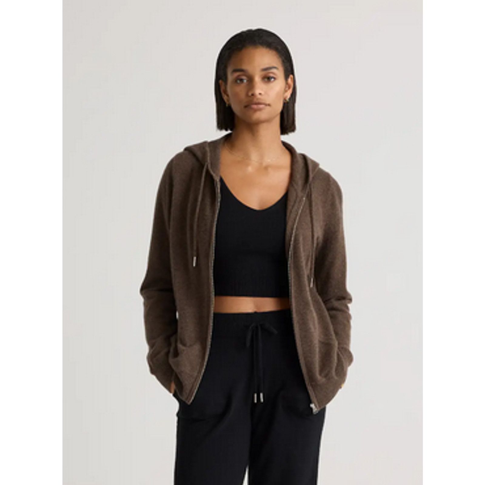 Quince Quince Women Mongolian Cashmere Full-Zip Hoodie Brown XS NWT Size XS / US 0-2 / IT 36-38 - 5 Thumbnail
