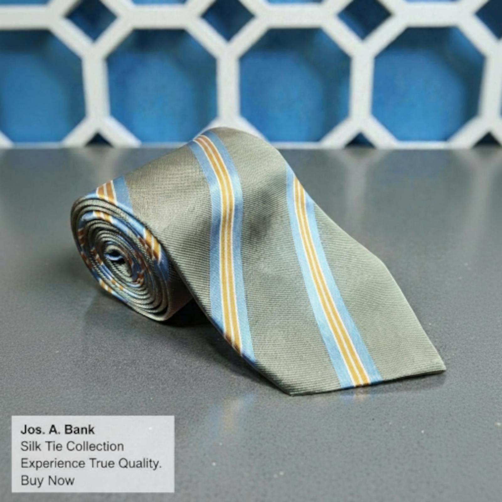 Jos. A. Bank Jos. A. Bank Silk Men's Tie Taupe with Blue and Orange Stri Size ONE SIZE - 1 Thumbnail
