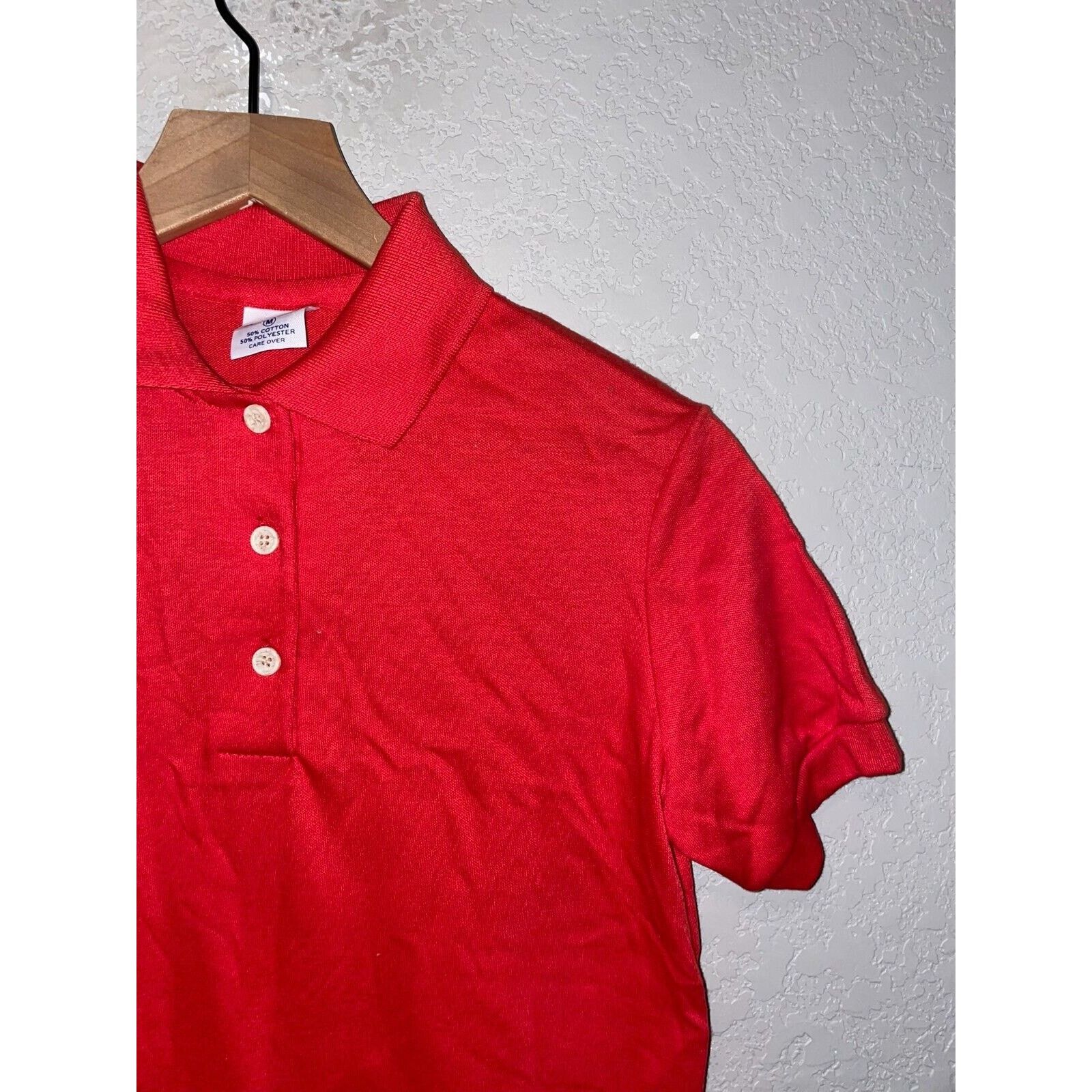 Vintage Womens 1980s Red Polo Shirt Print-Ons Red Top 1980s Medium Size M / US 6-8 / IT 42-44 - 3 Thumbnail