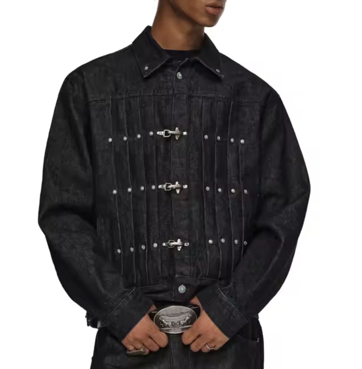 Japanese Brand Toggle Pleated Denim Jacket Size US M / EU 48-50 / 2 - 4 Thumbnail