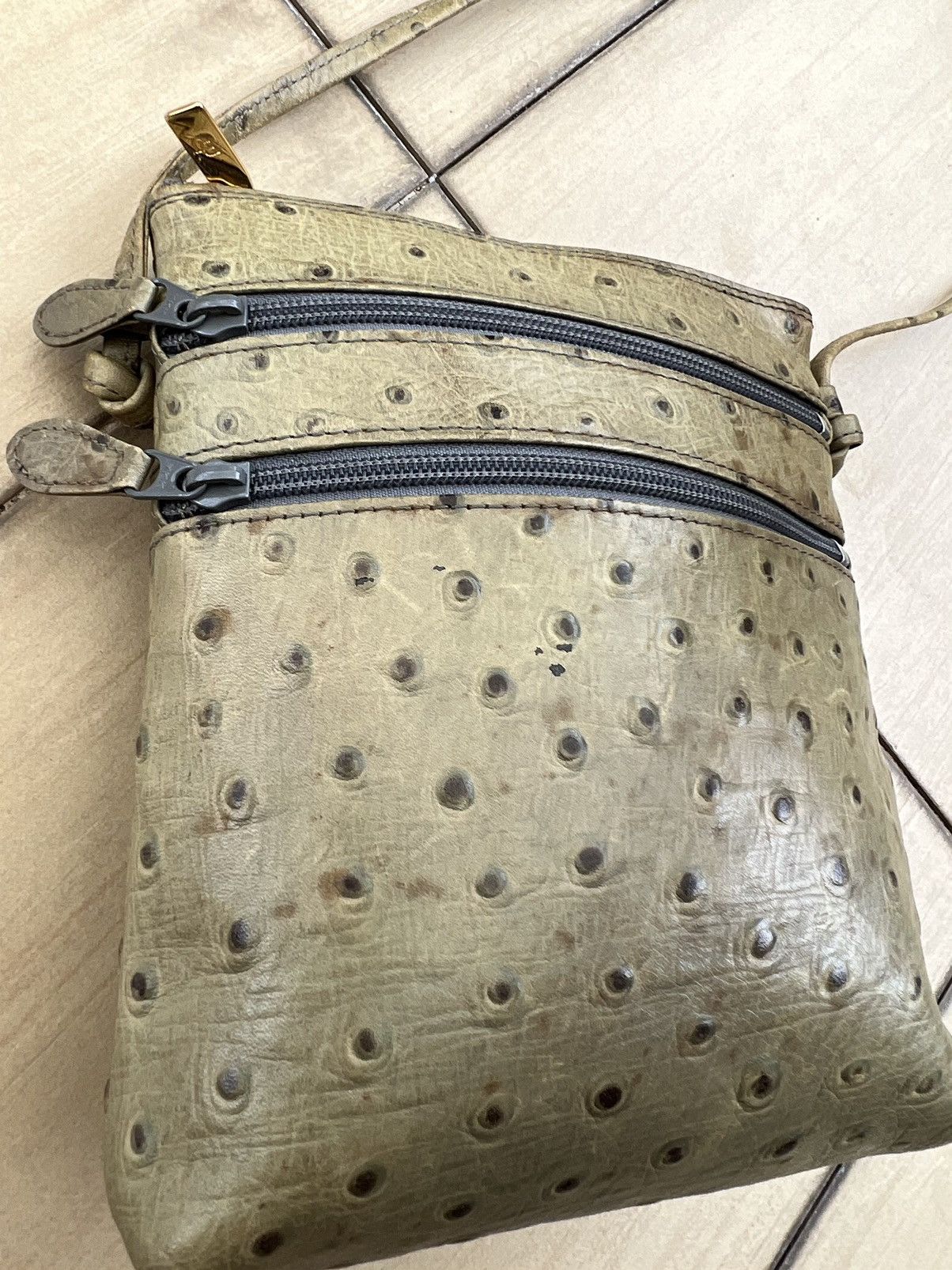 Leather Vintage Jacovitti Italy Patina Ostrich Leather Bag Unisex Size ONE SIZE - 15 Thumbnail