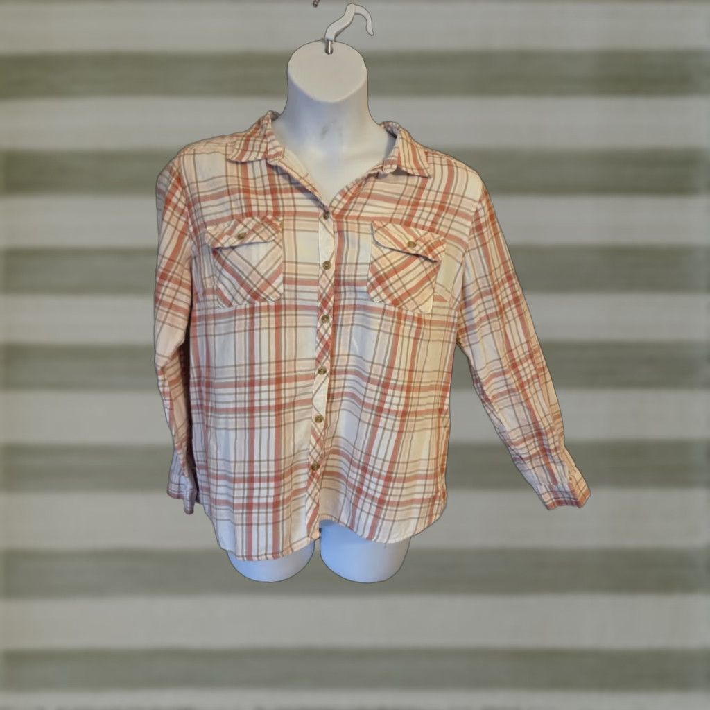 Croft & Barrow VINTAGE? No. Croft & Barrow White Orange Plaid Button Up Flannel Shirt Womens XL Size XL / US 12-14 / IT 48-50 - 1 Thumbnail
