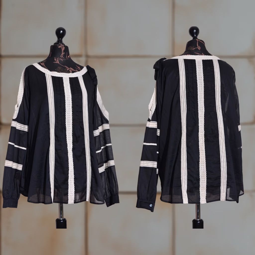 Vintage RIANI Blouse Shirt Women Black Sheer Cotton Long Sleeve A-Line size UK20 DE46 Size 3XL / US 20-22 - 1 Thumbnail
