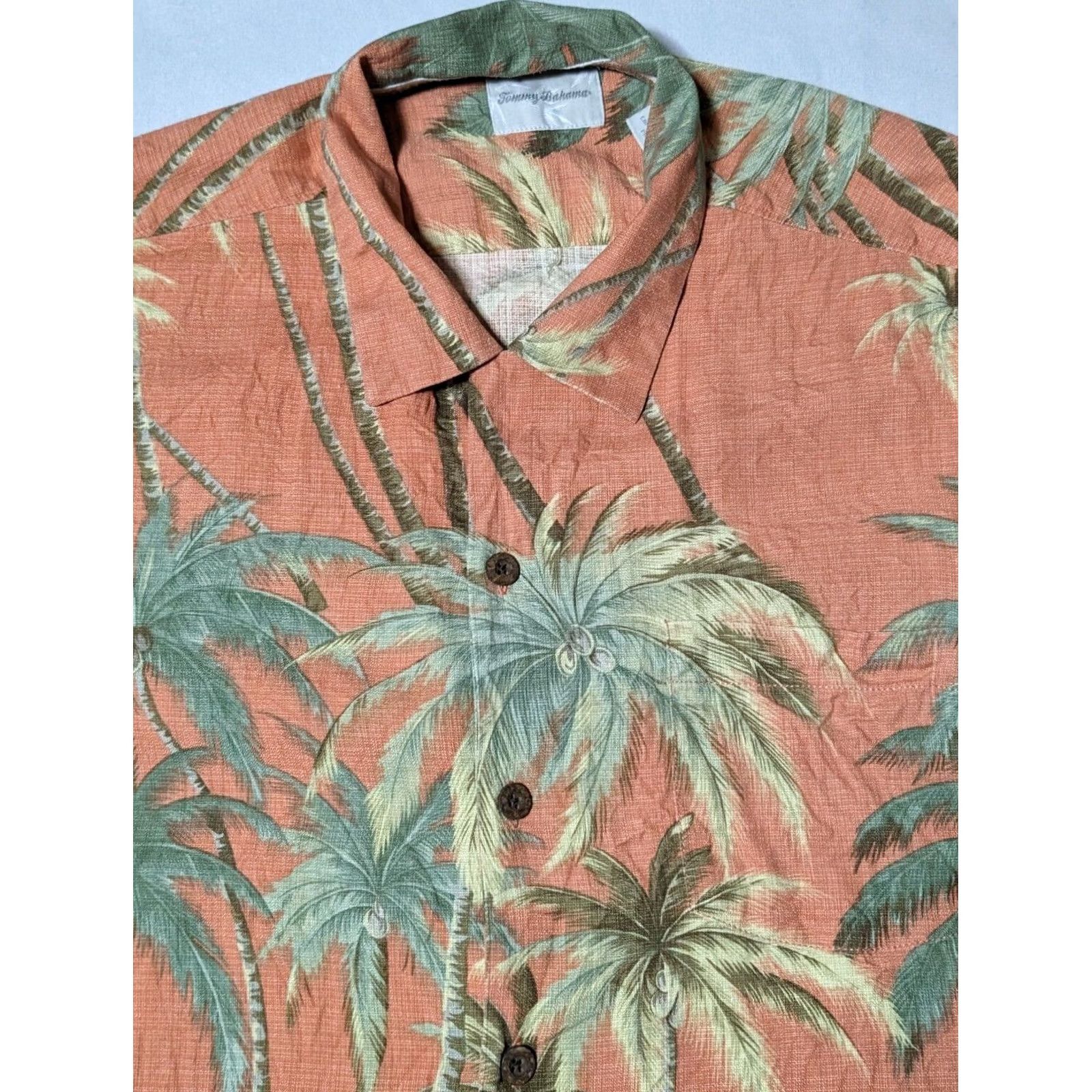 Tommy Bahama TOMMY BAHAMA Men Large Silk Orange Coconut Tree Print Hawaiian Shirt Size US L / EU 52-54 / 3 - 3 Thumbnail