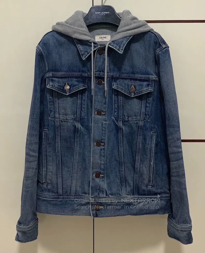 Celine CELINE Blue Washed Distressed Hooded Printed Denim Jacket Size US M / EU 48-50 / 2 - 2 Thumbnail