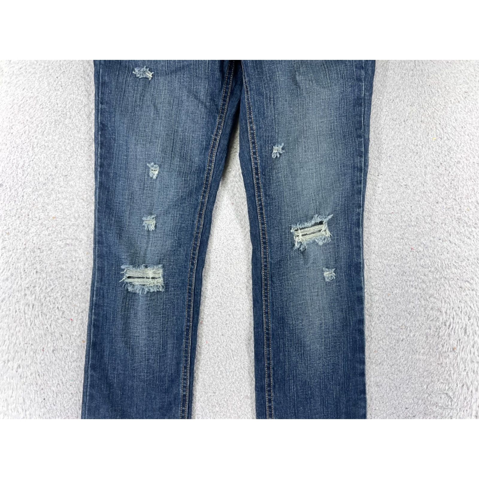 Denime Dominos Jeans Womens 25x31 Blue Denim Distressed Straight Leg Low Size 42" / US 20 - 3 Thumbnail