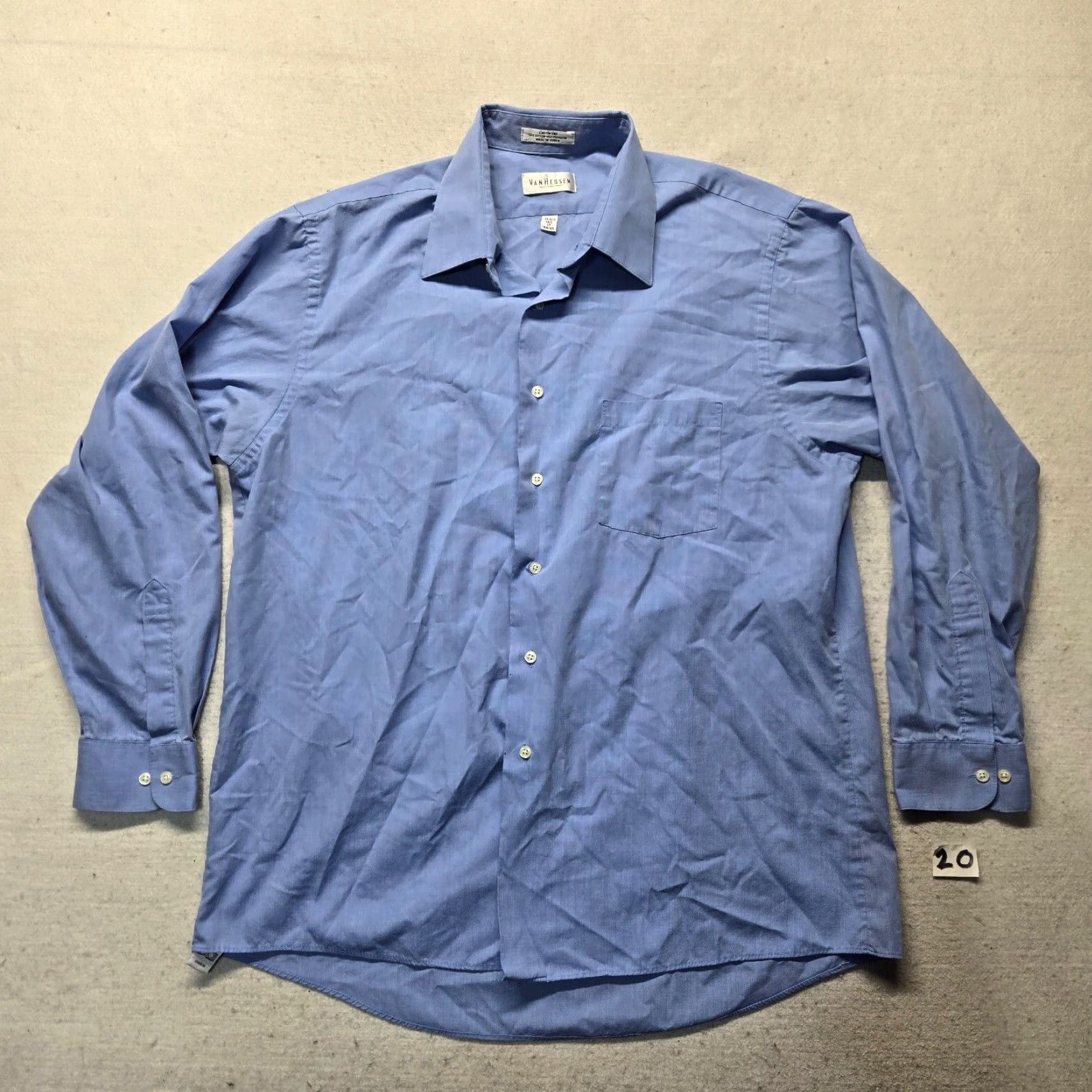 Van Heusen Van Heusen Solid Blue Long Sleeve Button-Down Shirt Adult Men 17 34/35 Mens Size US XL / EU 56 / 4 - 2 Thumbnail