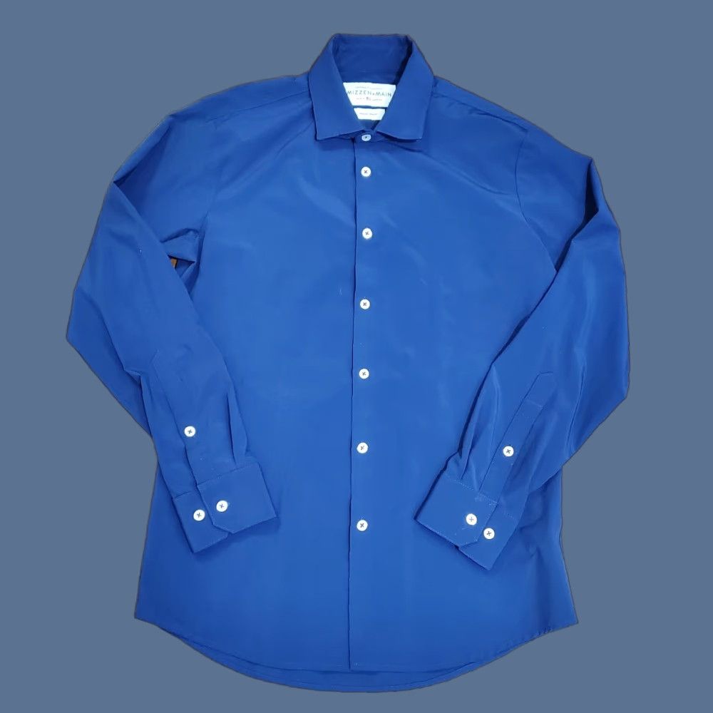 Mizzen+Main Mizzen+Main Leeward Shirt Mens Medium Blue Solid Slim Trim Fit Dress Performance Shirt Size 40R - 1 Thumbnail