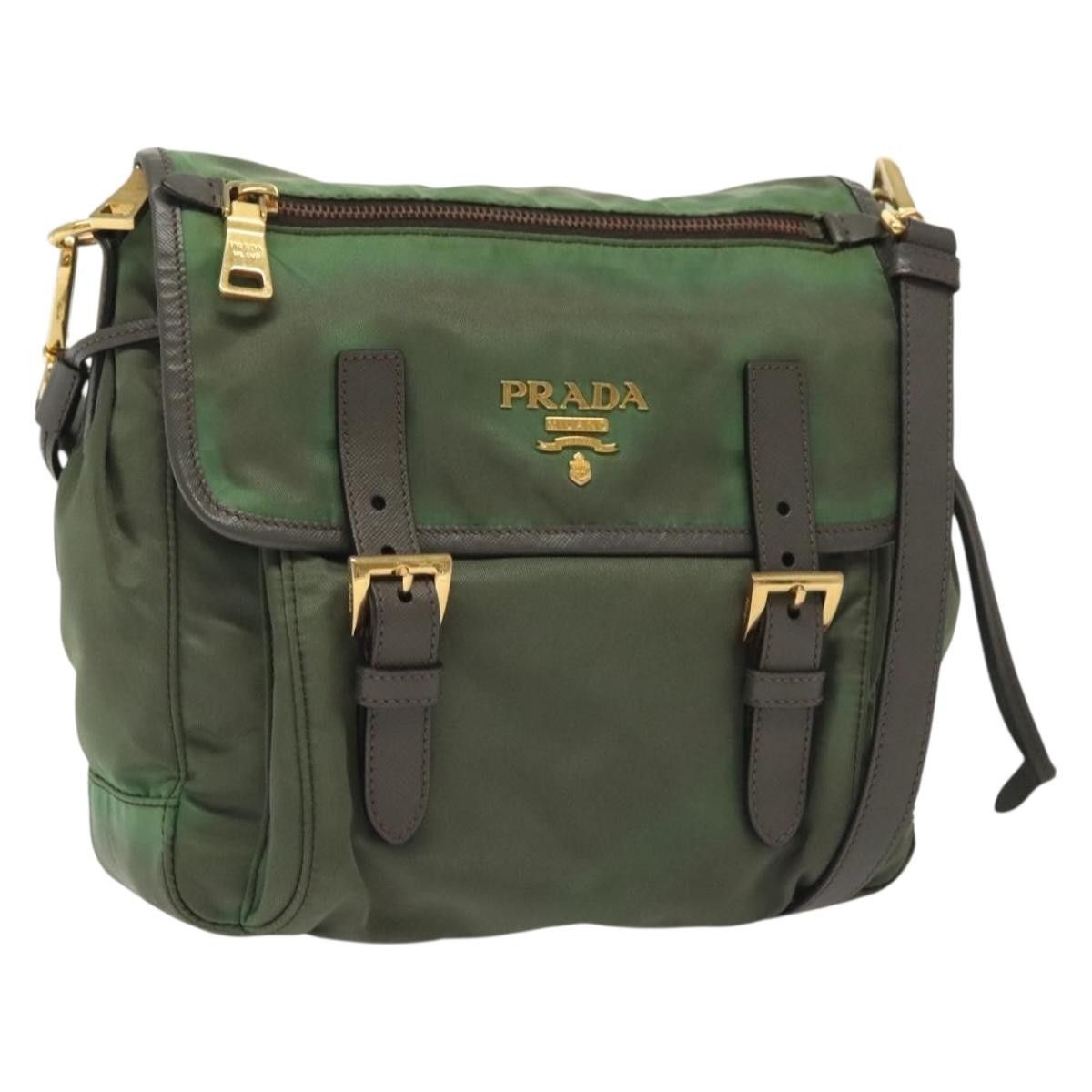 PRADA Shoulder Bag Nylon Khaki Gold
