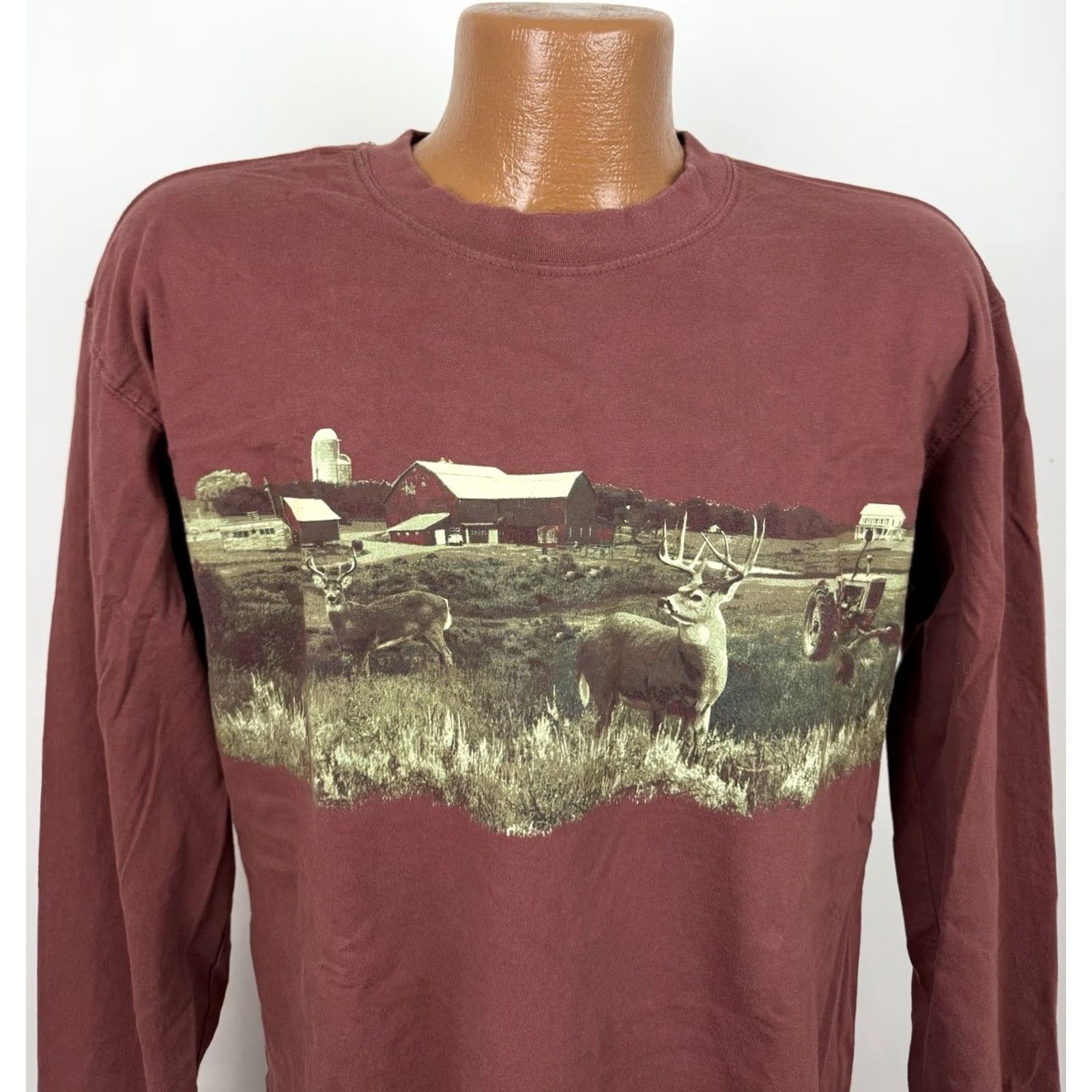 Etro Sun River Clothing Co. Shirt Mens Medium Red Ochre Brown Long Sleeve T-shirt Farming Retro Outdoor Nature Size US M / EU 48-50 / 2 - 2 Thumbnail