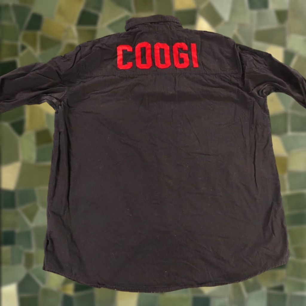 COOGI Shirt Mens Extra Large Black 100% Cotton Button Up Long Sleeve Felt Logo Mens