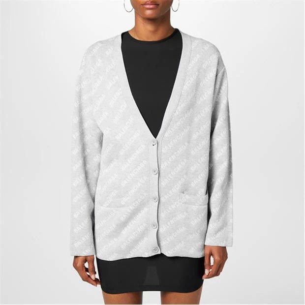 Balenciaga o1g2r1mq0924 Mini Allover Logo Cardigan in Grey & White Size S / US 4 / IT 40 - 3 Thumbnail
