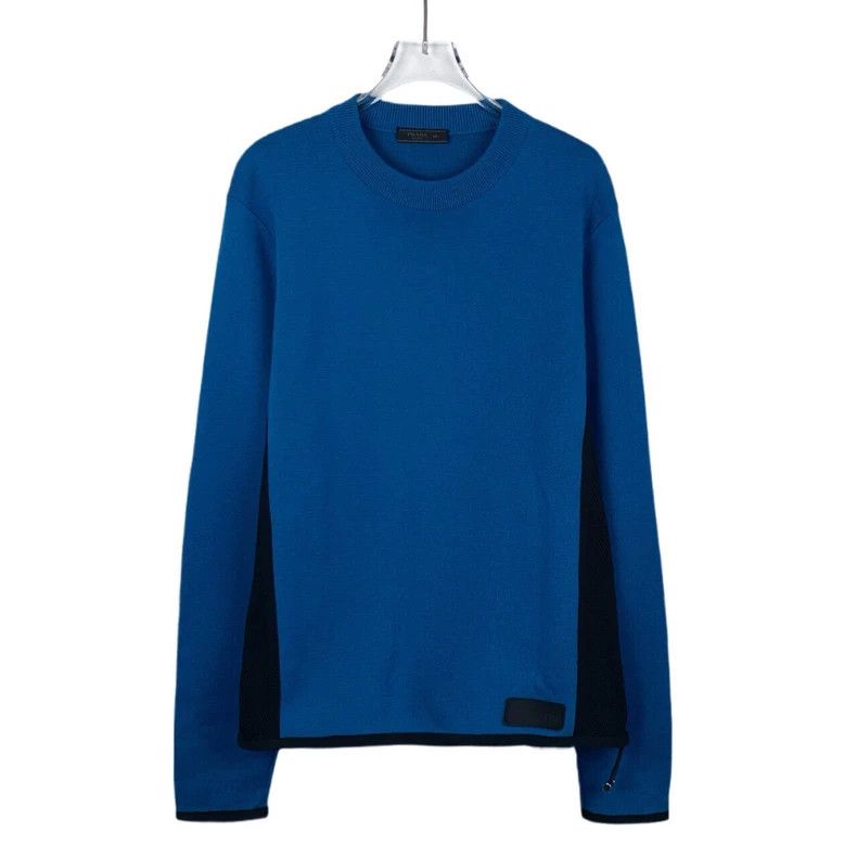 Prada Prada Logo offset printing blue wool knitted sweater 2501-N Size US M / EU 48-50 / 2 - 1 Thumbnail