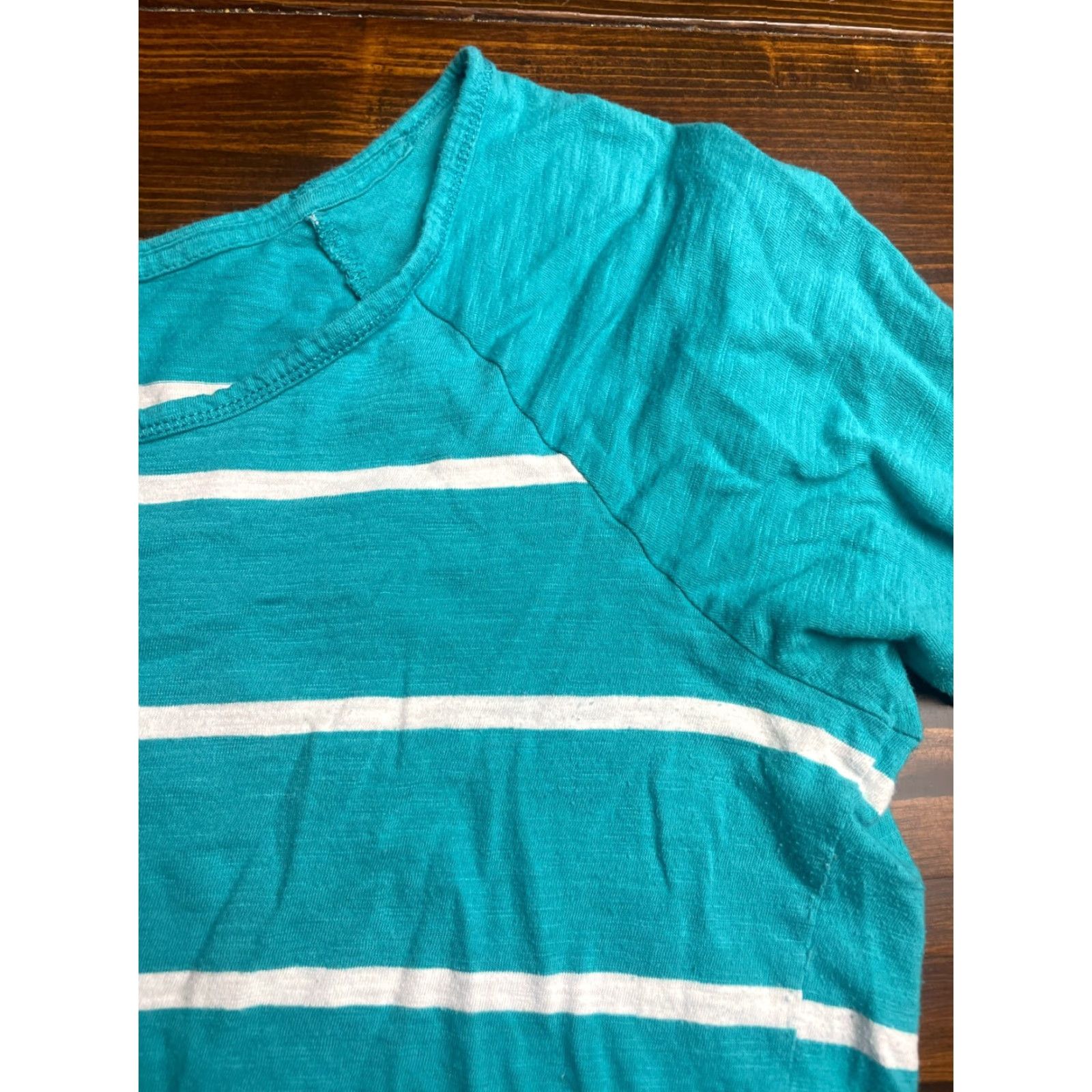 Vintage Maurices Shirt Women's Plus Size 1X Turquoise White Striped Round Neck Tee Shirt Size XL / US 12-14 / IT 48-50 - 3 Thumbnail