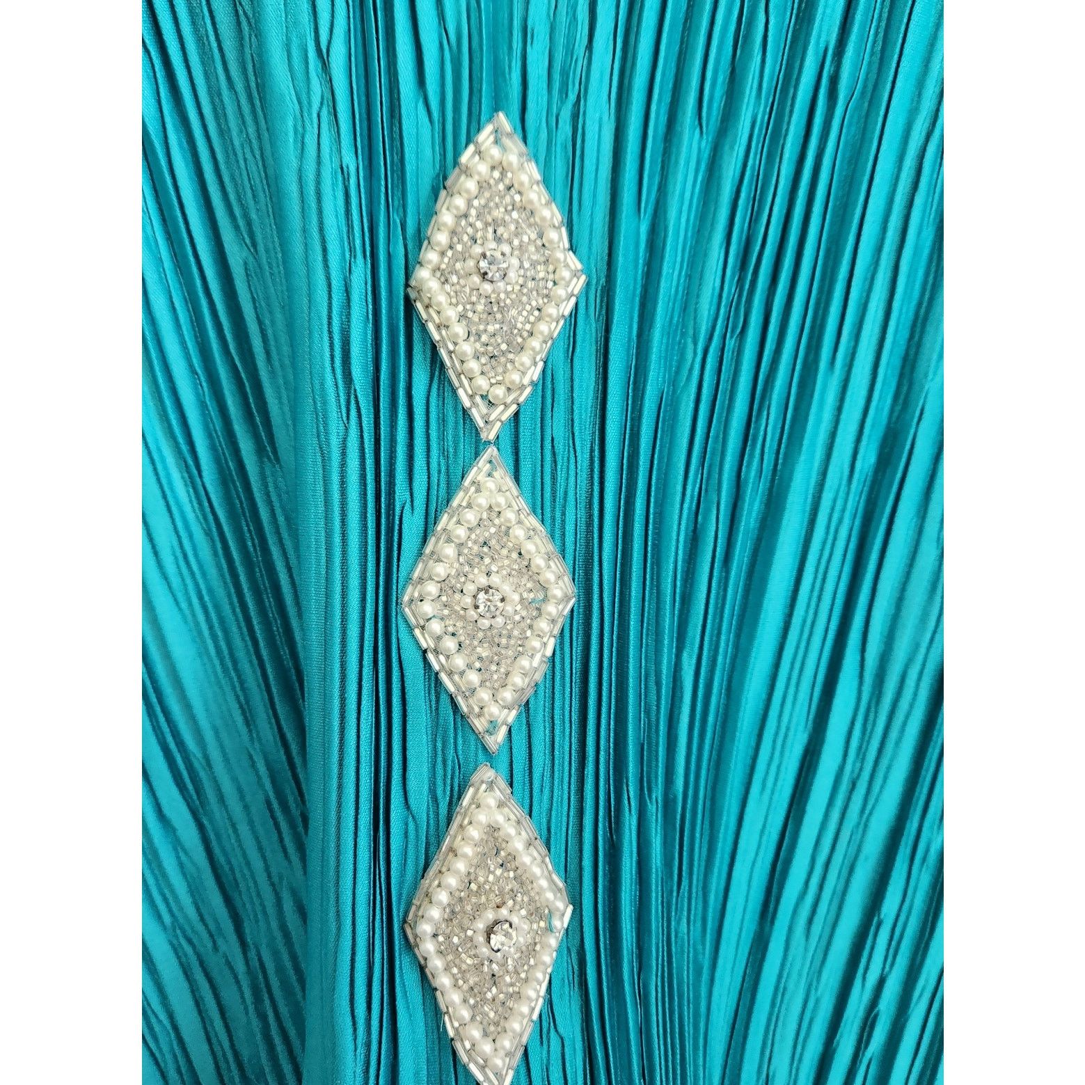 Other Green Blue Teal Pleated Material Beaded Rhinestone Dress 16 Size XXL / US 16-18 / IT 52-54 - 2 Thumbnail