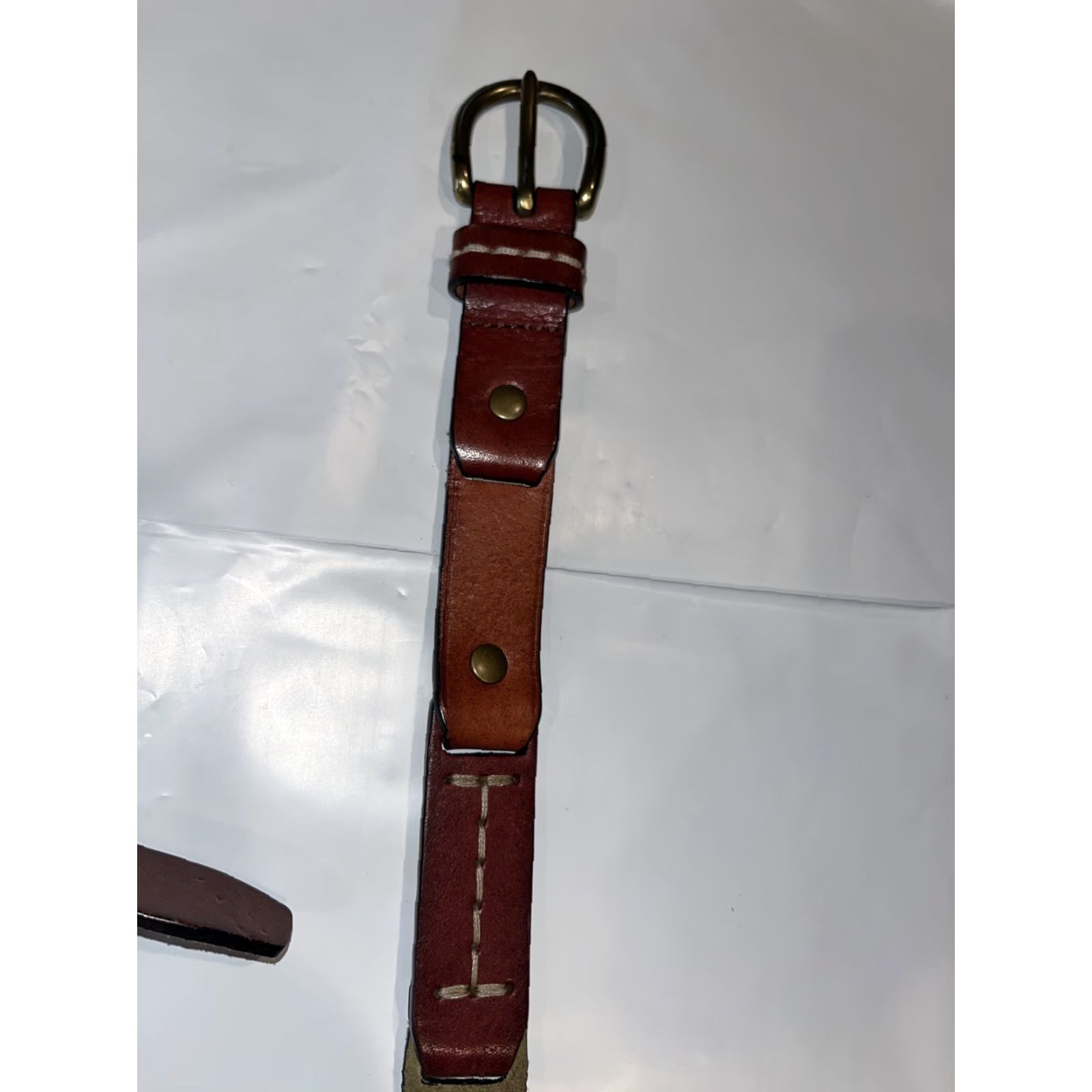 Fossil Fossil Belt Boho Leather Strap Chain Link Copper Buckle Festival 35-39” Tan Olive Size ONE SIZE - 7 Thumbnail