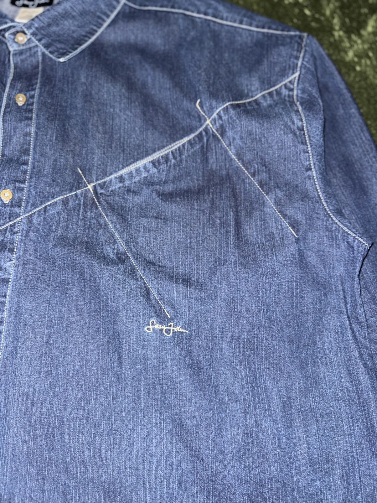 Sean John [5XL] Sean John Panel Cut Denim Shirt Size US XXL / EU 58 / 5 - 3 Thumbnail