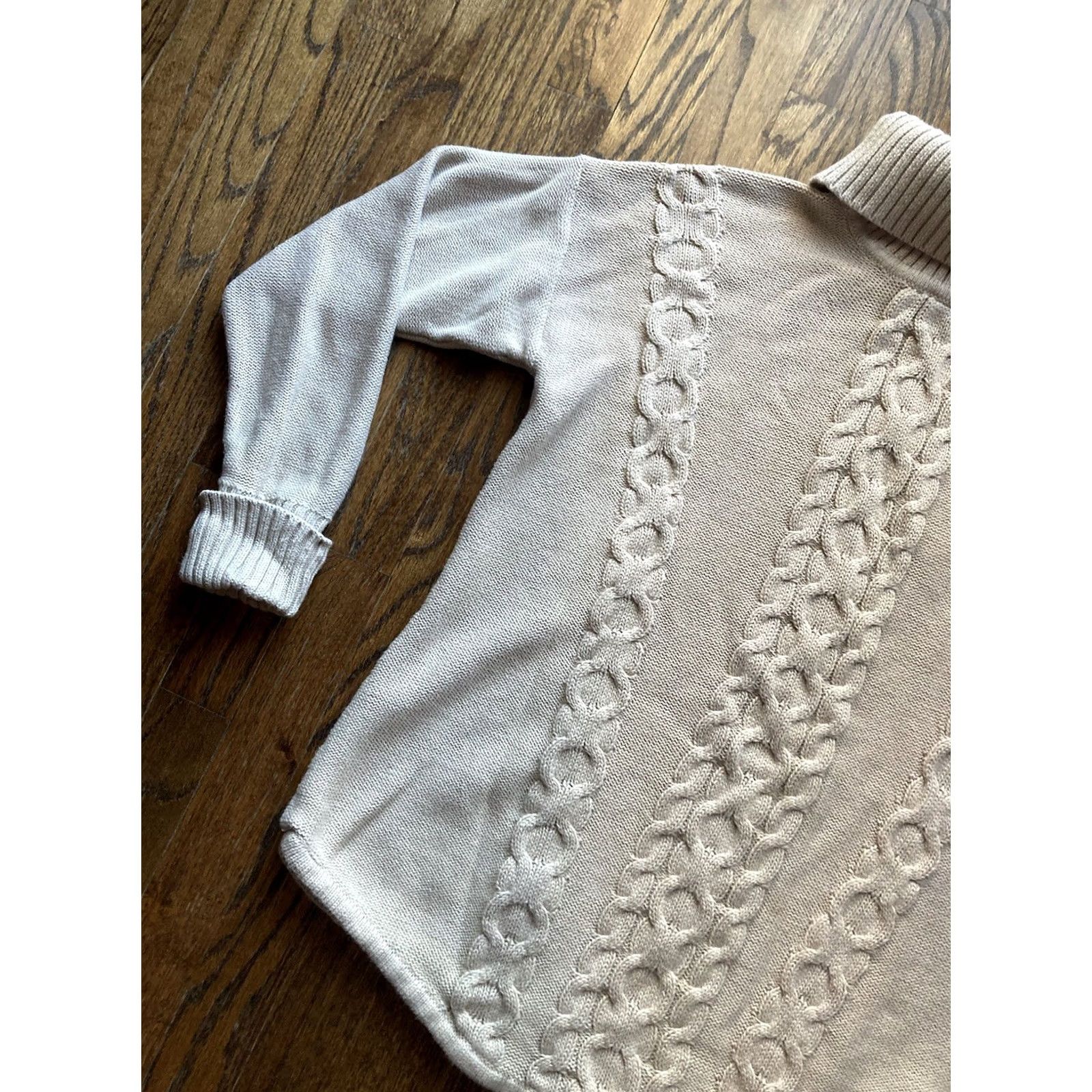 Vintage LL Bean Womens Large Beige Cotton Cable Knit Turtleneck Sweater Size L / US 10 / IT 46 - 2 Thumbnail