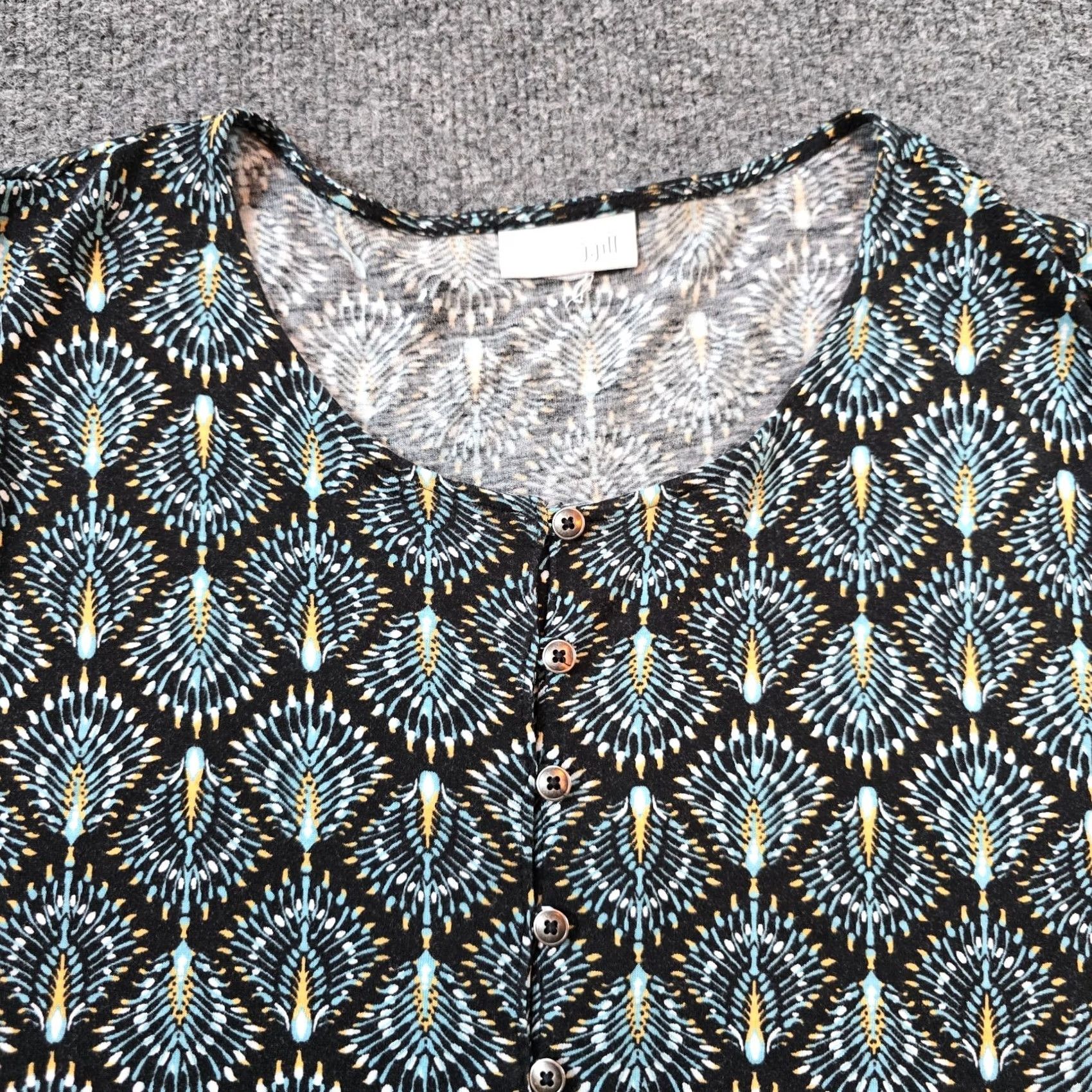 J. Jill J Jill Top Geometric 3/4 Sleeve Stretch Black Green Womens XL Shirt Blouse Tunic Casual Career Mens Womens Size XL / US 12-14 / IT 48-50 - 2 Thumbnail