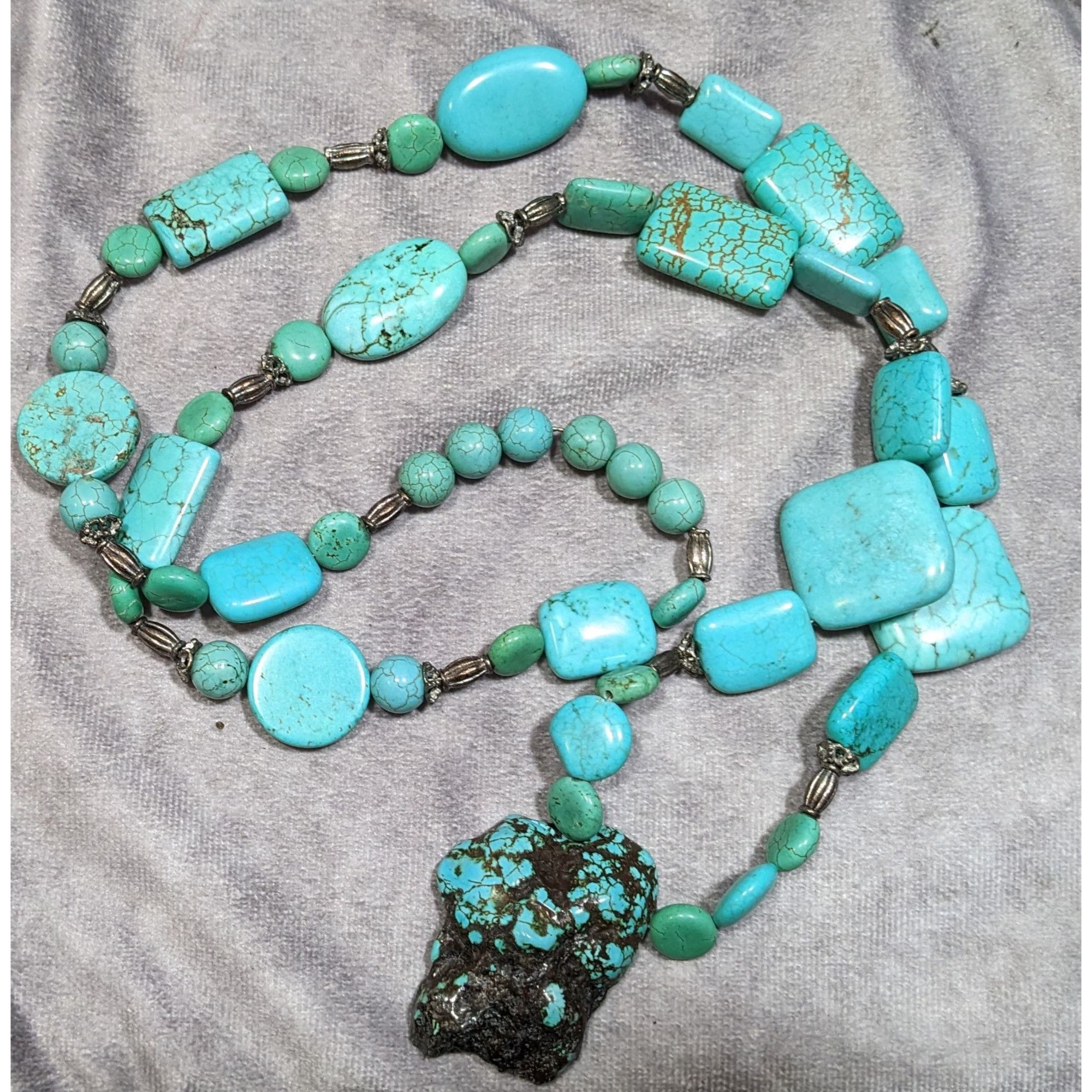 Other Vintage Handmade Chunky Turquoise Beaded Necklace With Silve Size ONE SIZE - 5 Thumbnail