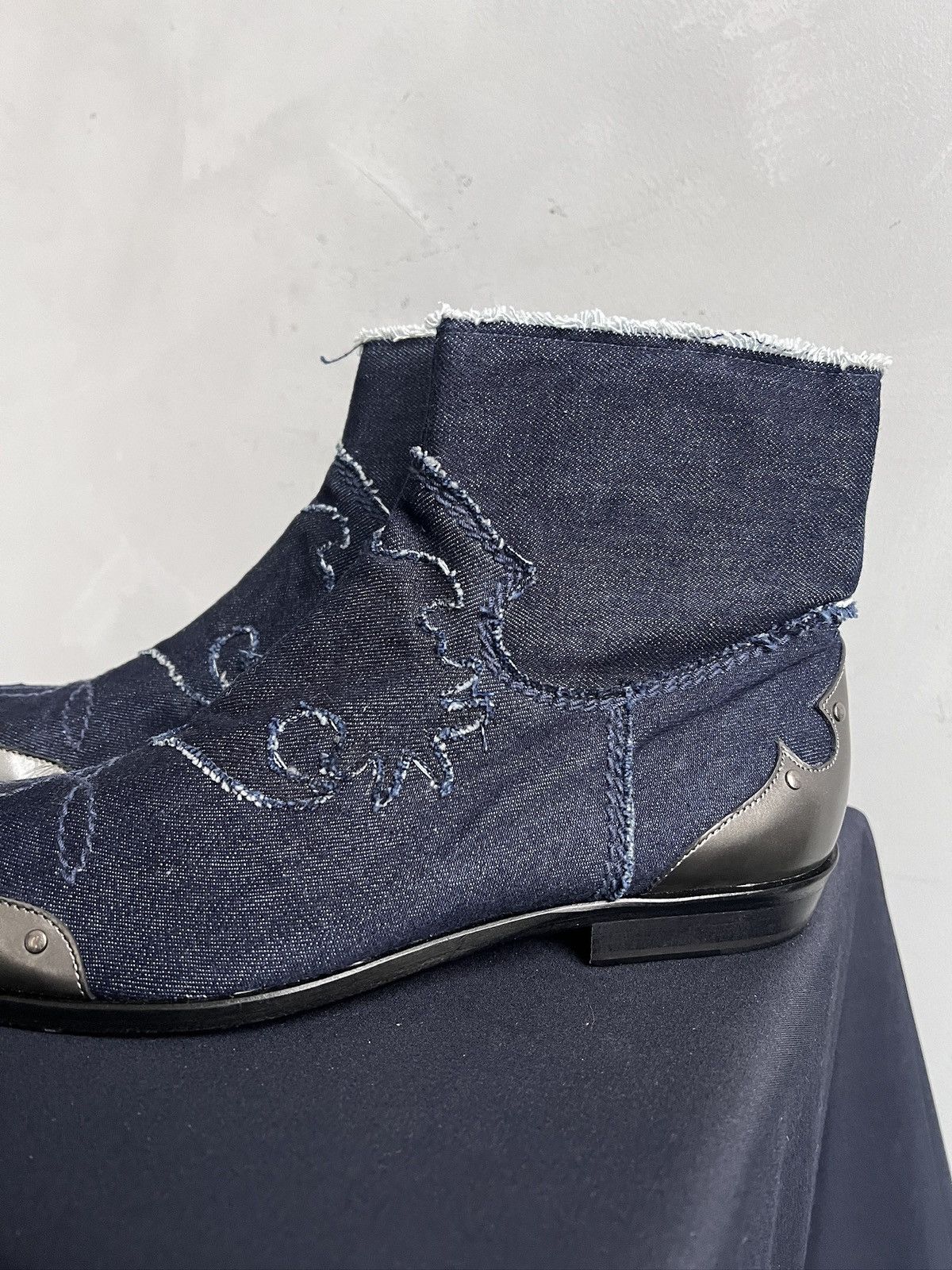 Western Rise Italy western style denim moto boots fashion style Size US 9 / EU 42 - 7 Thumbnail