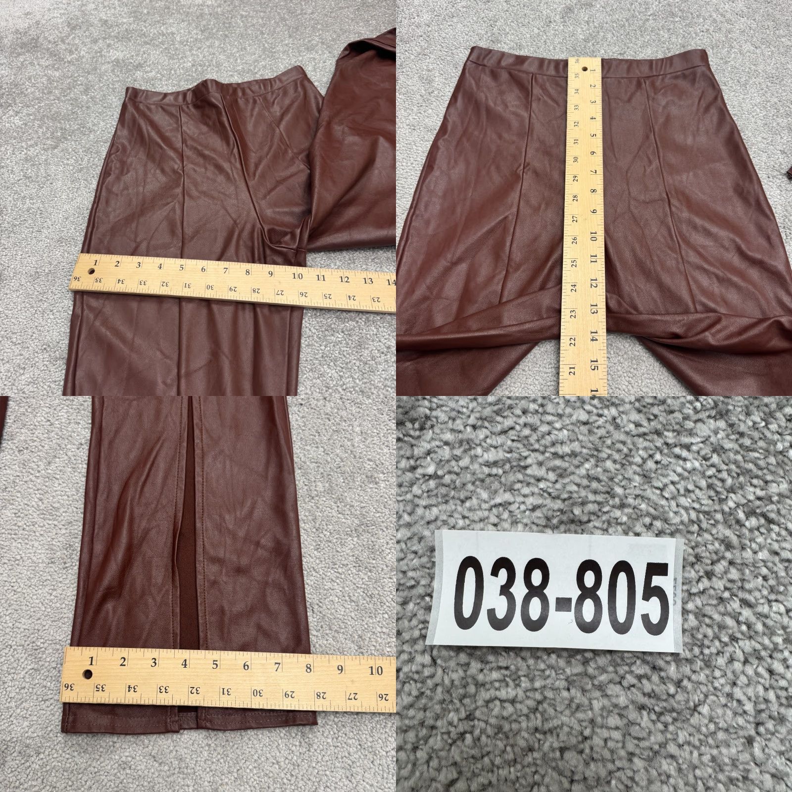 PrettyLittleThing PrettyLittleThing Choclate Faux Leather Flare Pants Womens 4 High Rise Split Hem Brown Size 27" / US 4 / IT 40 - 9 Thumbnail