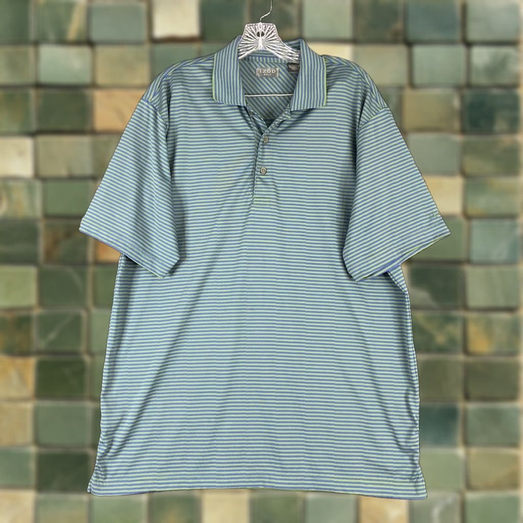 Izod VINTAGE IZOD Golf Polo Mens L Green Blue Striped Short Sleeve Size US L / EU 52-54 / 3 - 1 Thumbnail
