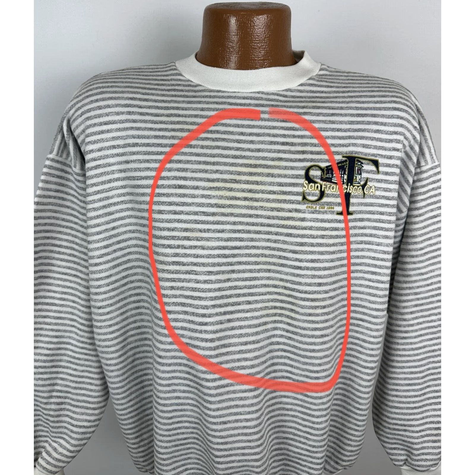 Etro VINTAGE San Francisco Sweatshirt XL Striped 90s USA Men Gray Pullover Knit Cotton Blend Polyester Stains Size US XL / EU 56 / 4 - 4 Thumbnail