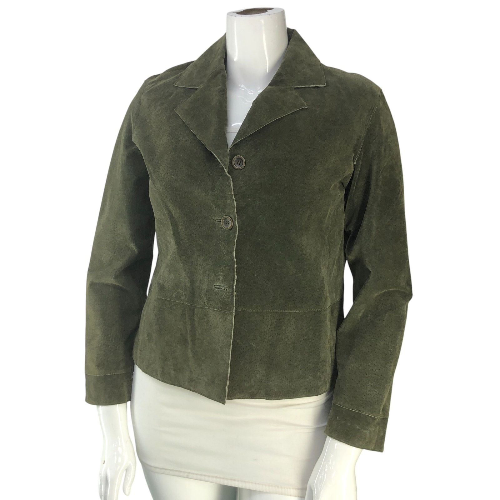 Chicos Women Size 1 US 8 Jacket Shirt Shacket Leather Green